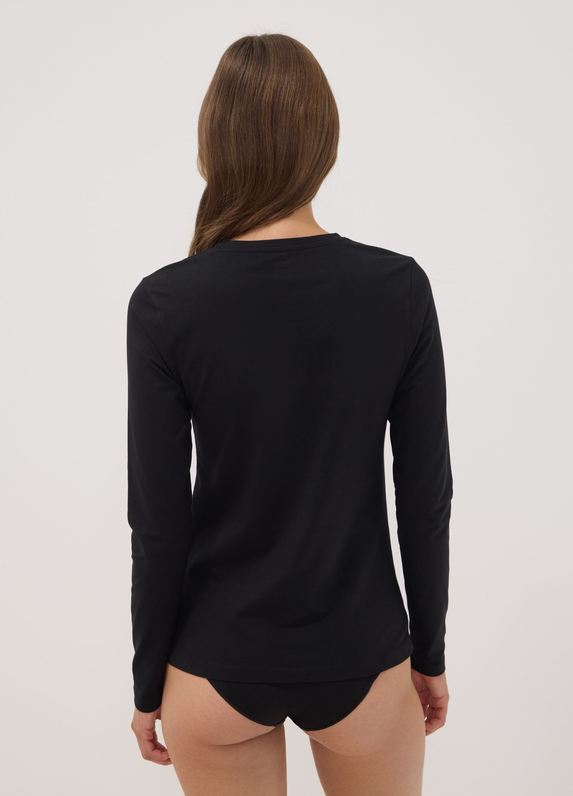 Schwarzes Shirt aus Bio-Stretch-Baumwolle mit Rundhalsausschnitt