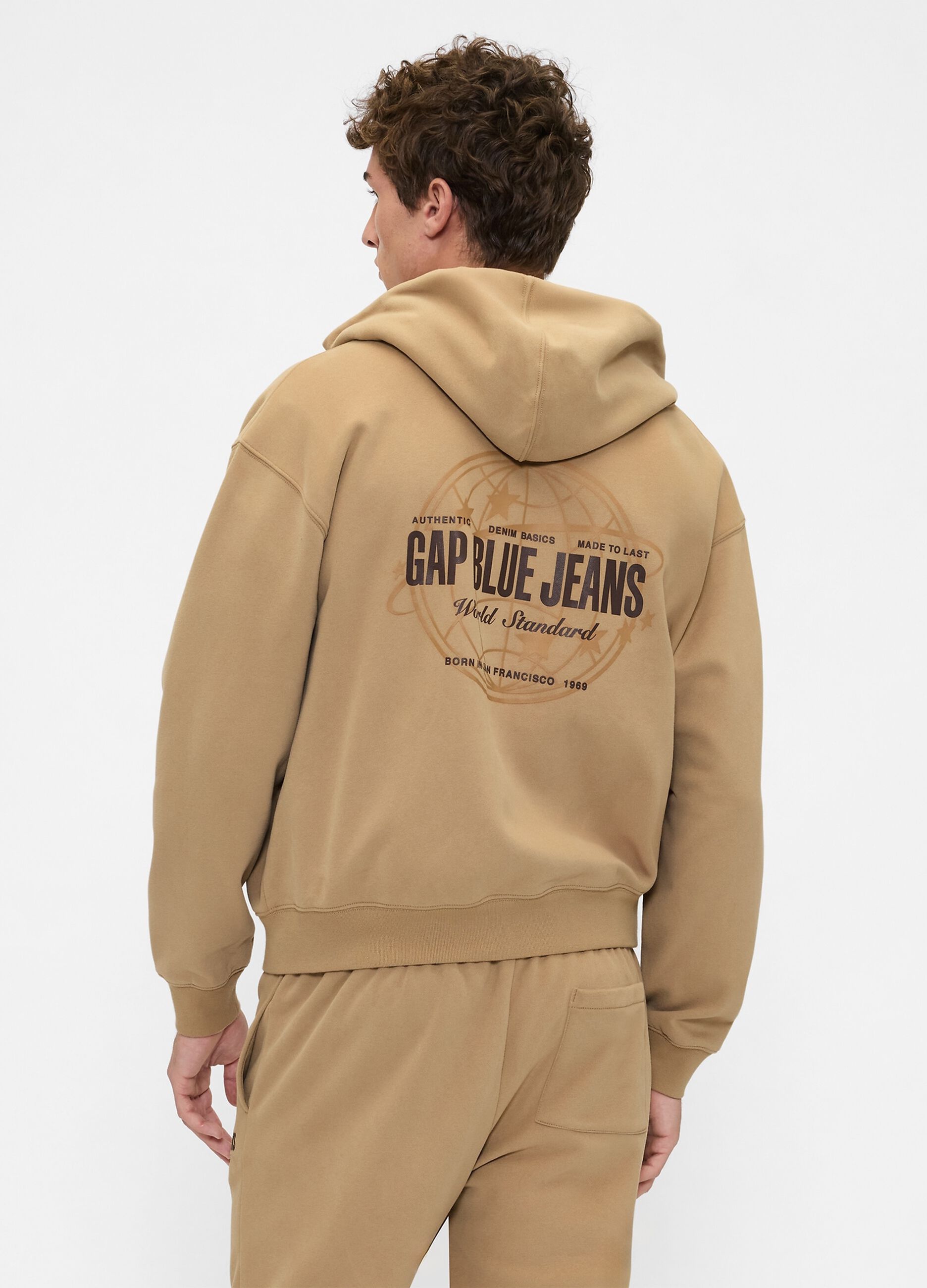 Beige hoodie with full zip