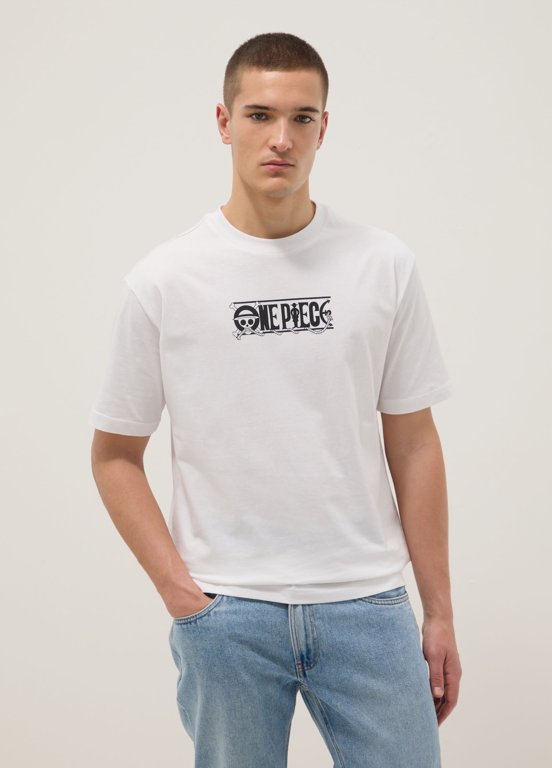 White pure cotton t-shirt regular fit with One Piece logo
