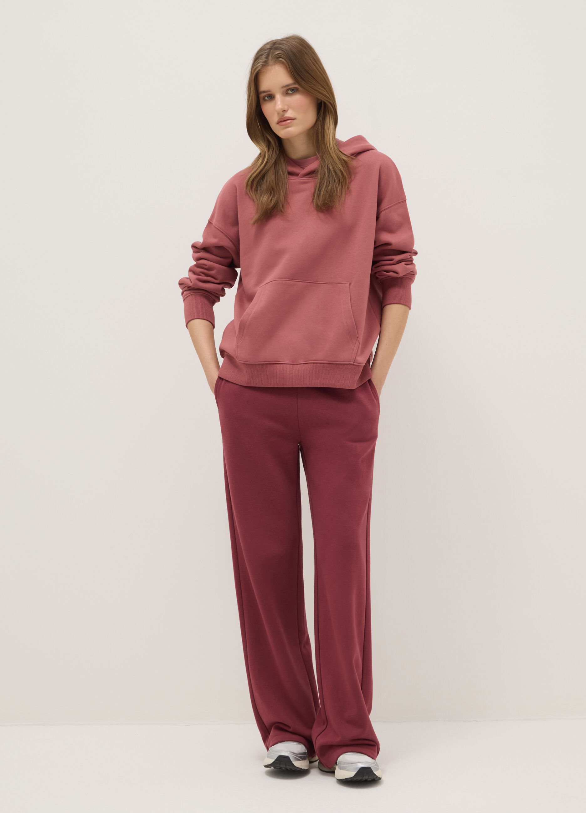 Red cotton blend hoodie regular fit sweatshirt