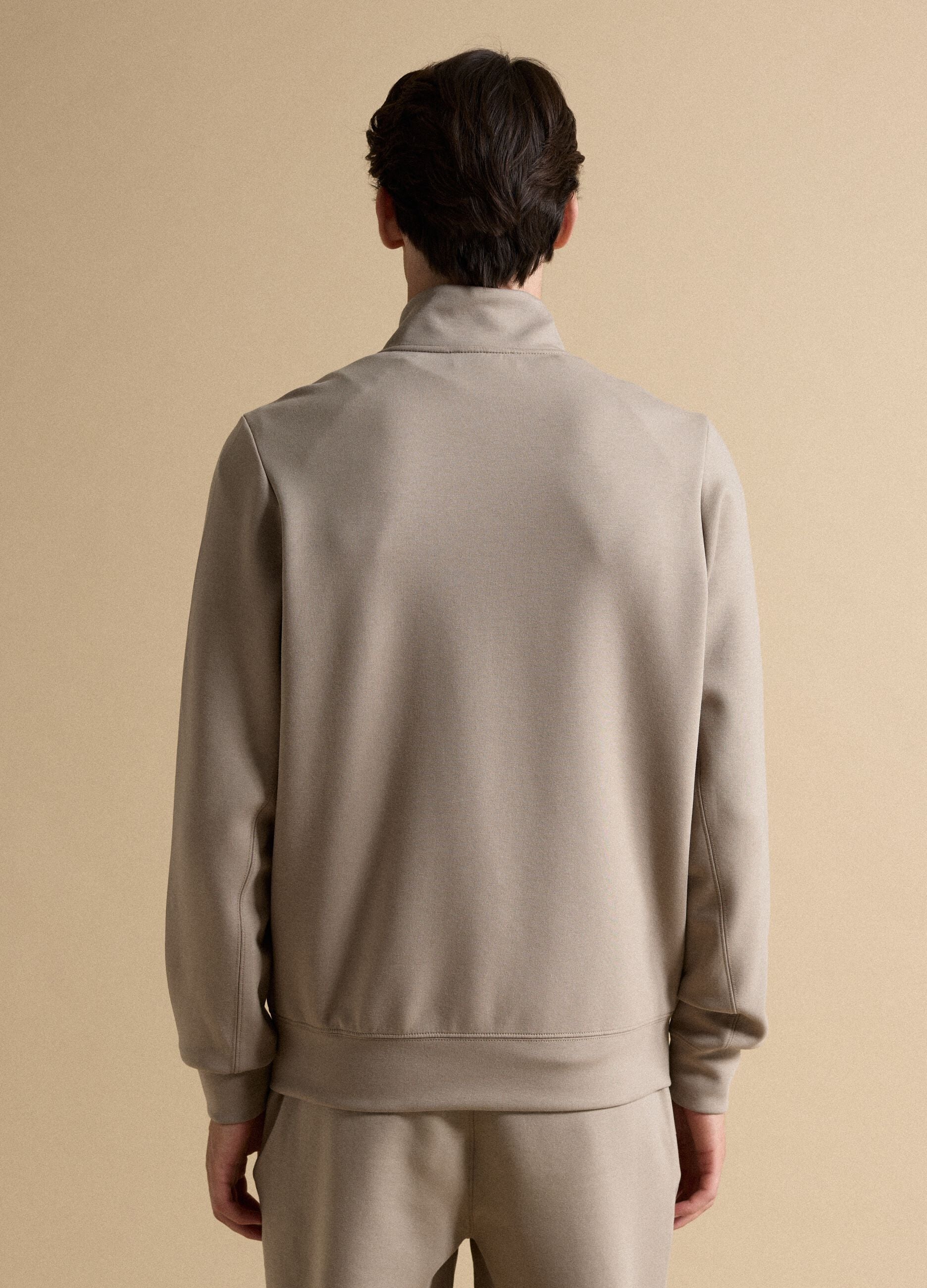 Full-zip beige con colletto in tessuto elasticizzato Easy Dry regular fit