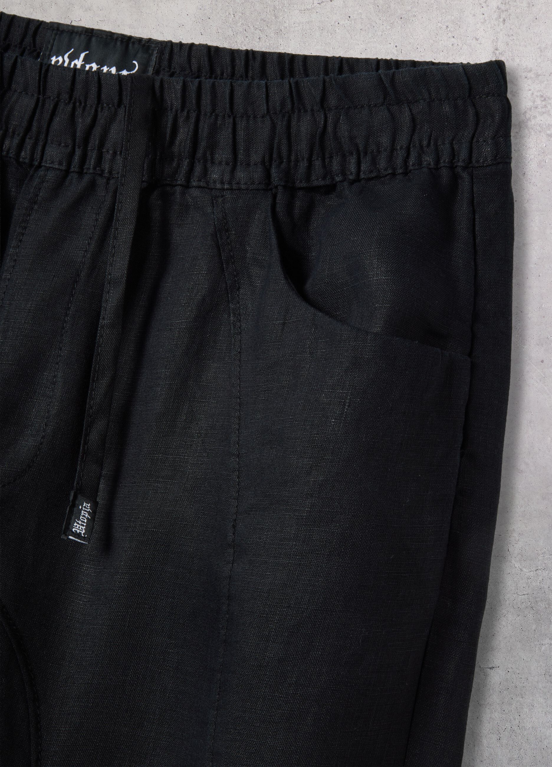 100% Linen Wide-Leg Trousers Black