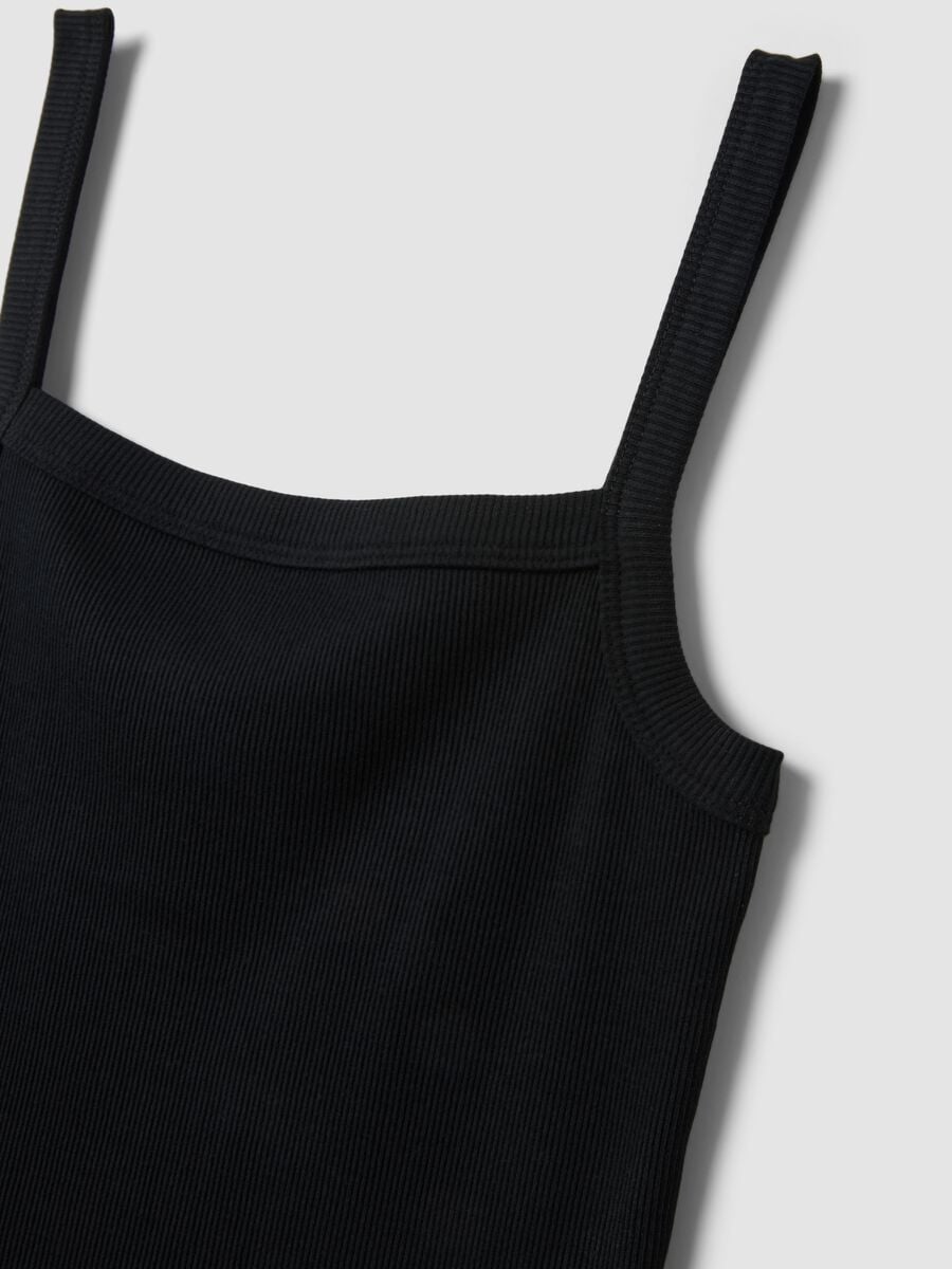 Black ribbed pure cotton tank top_1