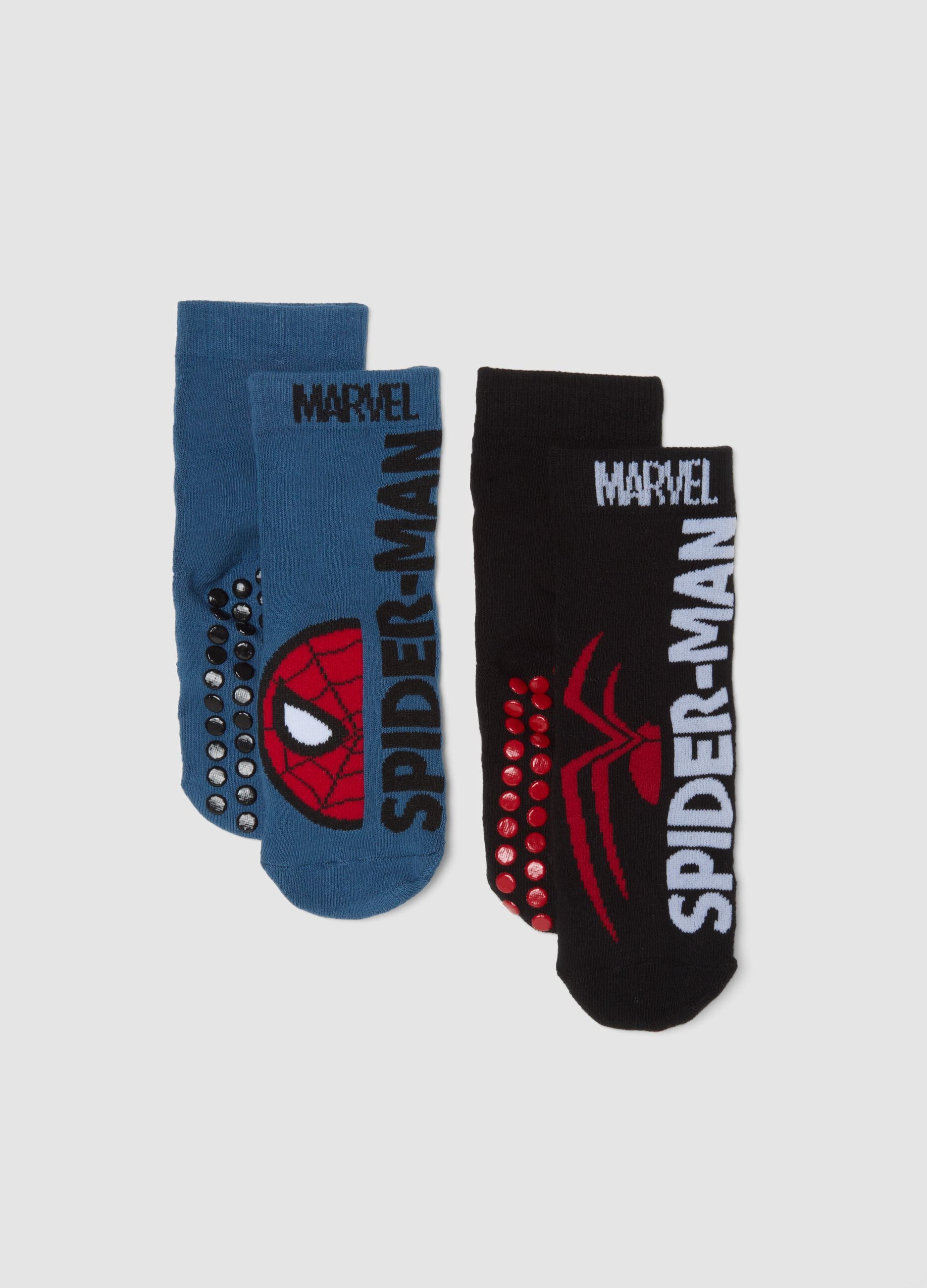 2-pack of blue non-slip Marvel Spider-Man socks in organic stretch cotton