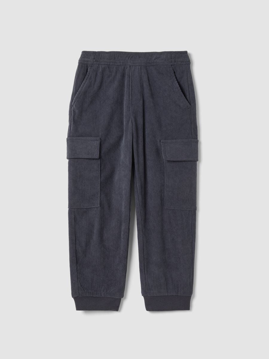 Grey ribbed cargo trousers, comfort fit_0