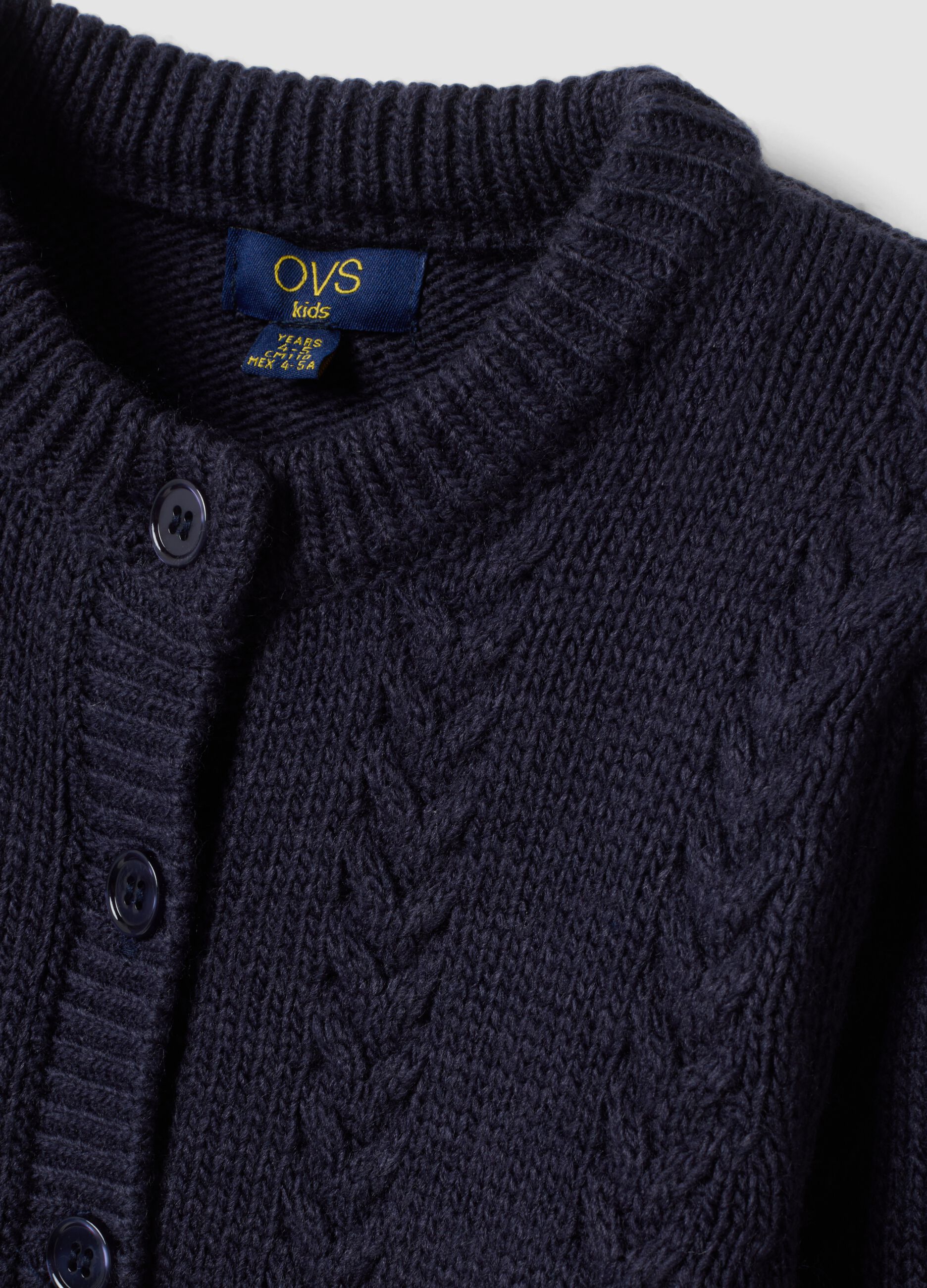 Blue cable-knit cardigan with buttons, regular fit