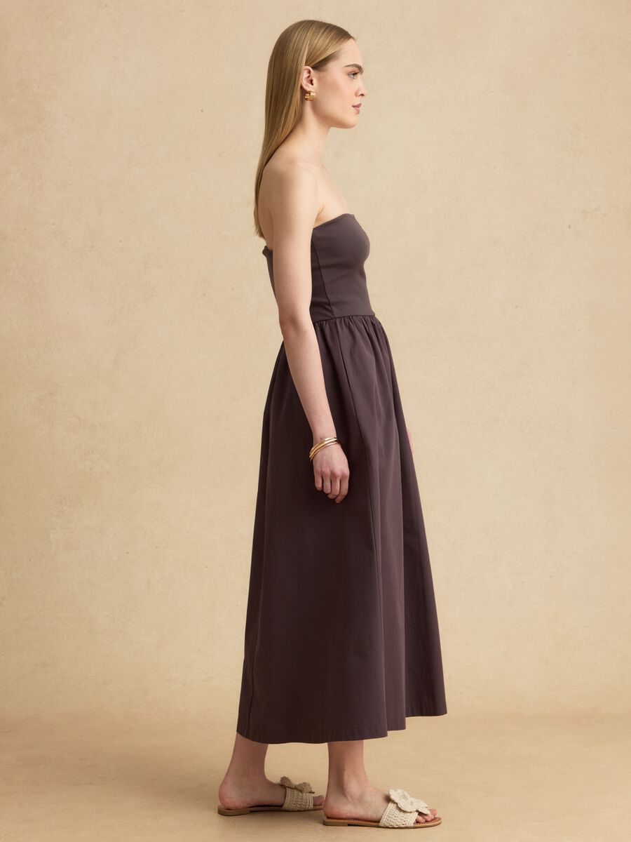 Brown maxi dress in stretch cotton, regular fit, strapless_1
