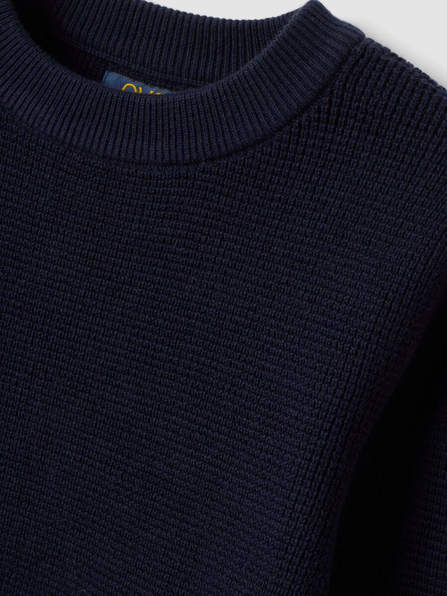 Maglia blu in misto cotone girocollo lavorata a maglia_2