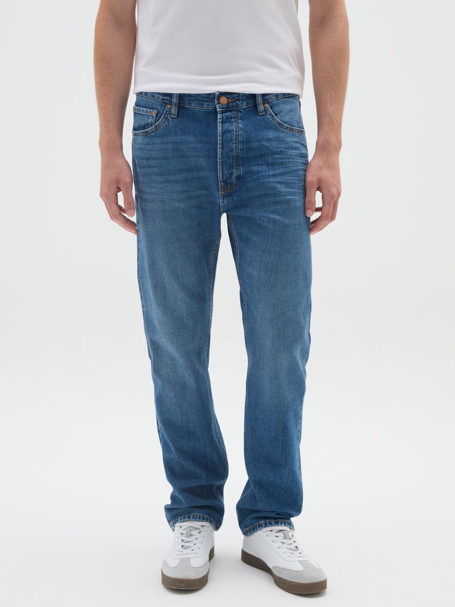 Straight fit blue jeans in pure cotton_1