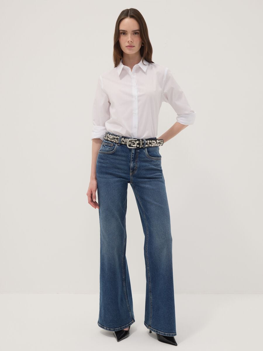 Blaue High-Waist Wide-Leg-Jeans aus Stretch-Baumwolle_0