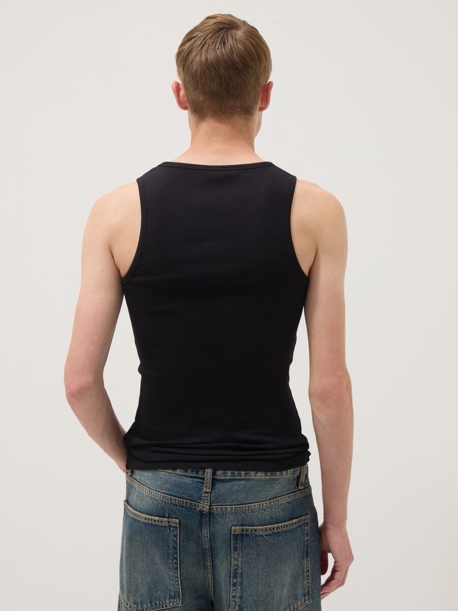 Black ribbed stretch-cotton fitted tank top_3