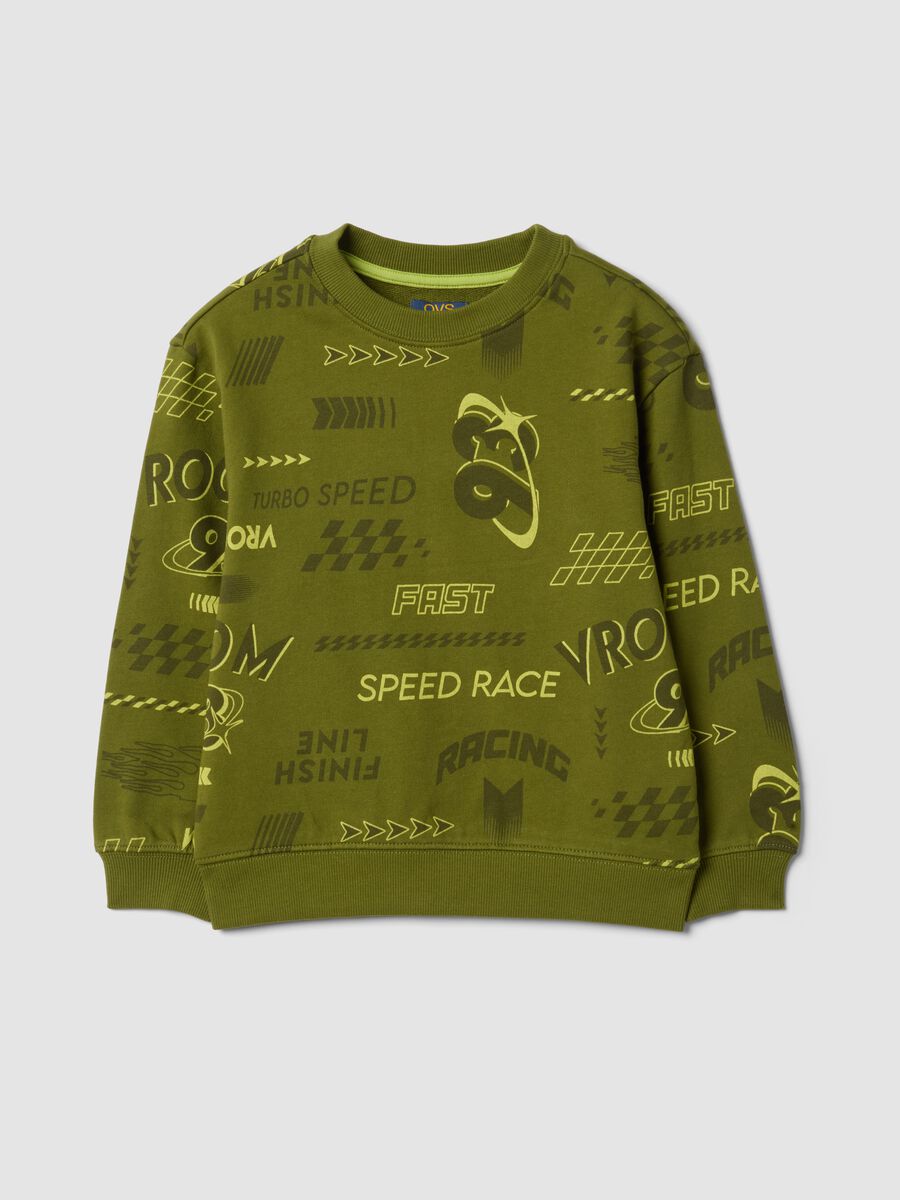 Felpa verde in misto cotone e viscosa con stampe racing over fit_0