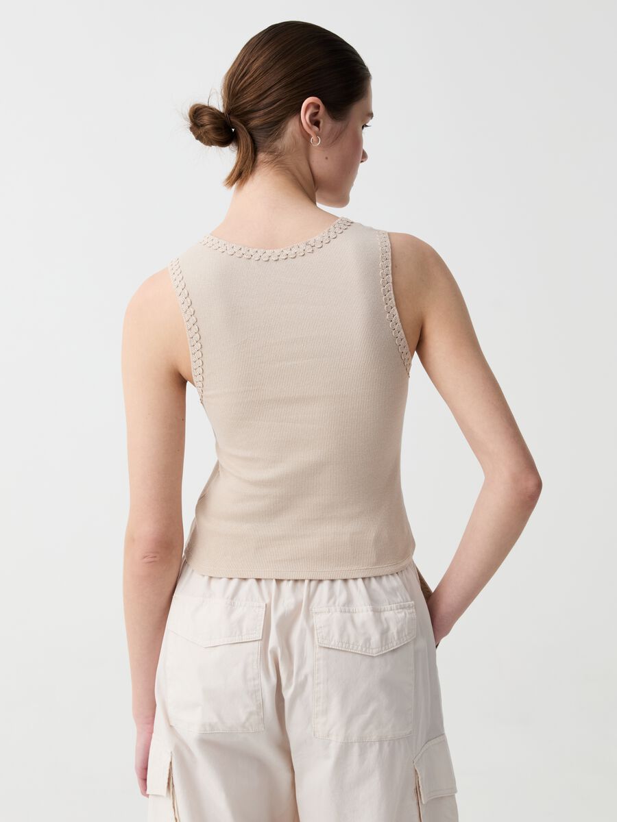 Ribbed tank top with ethnic trim_2