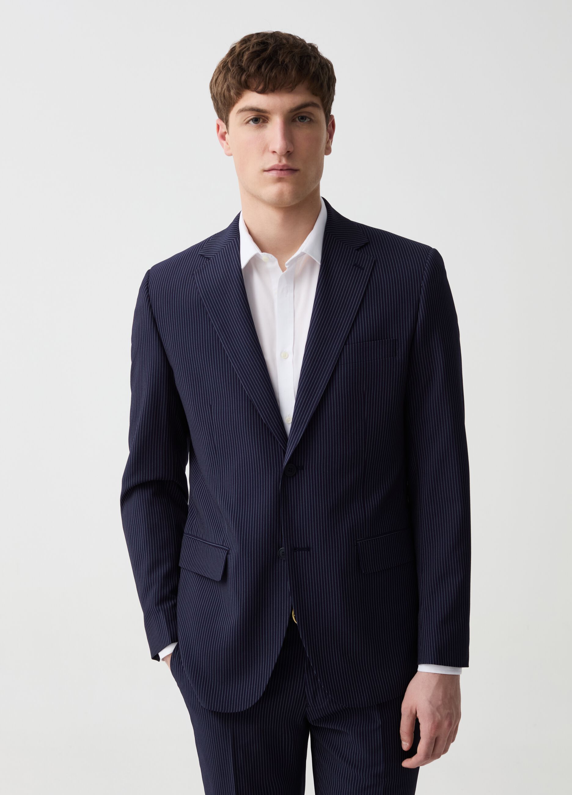 Easy-fit single-breasted pinstriped suit