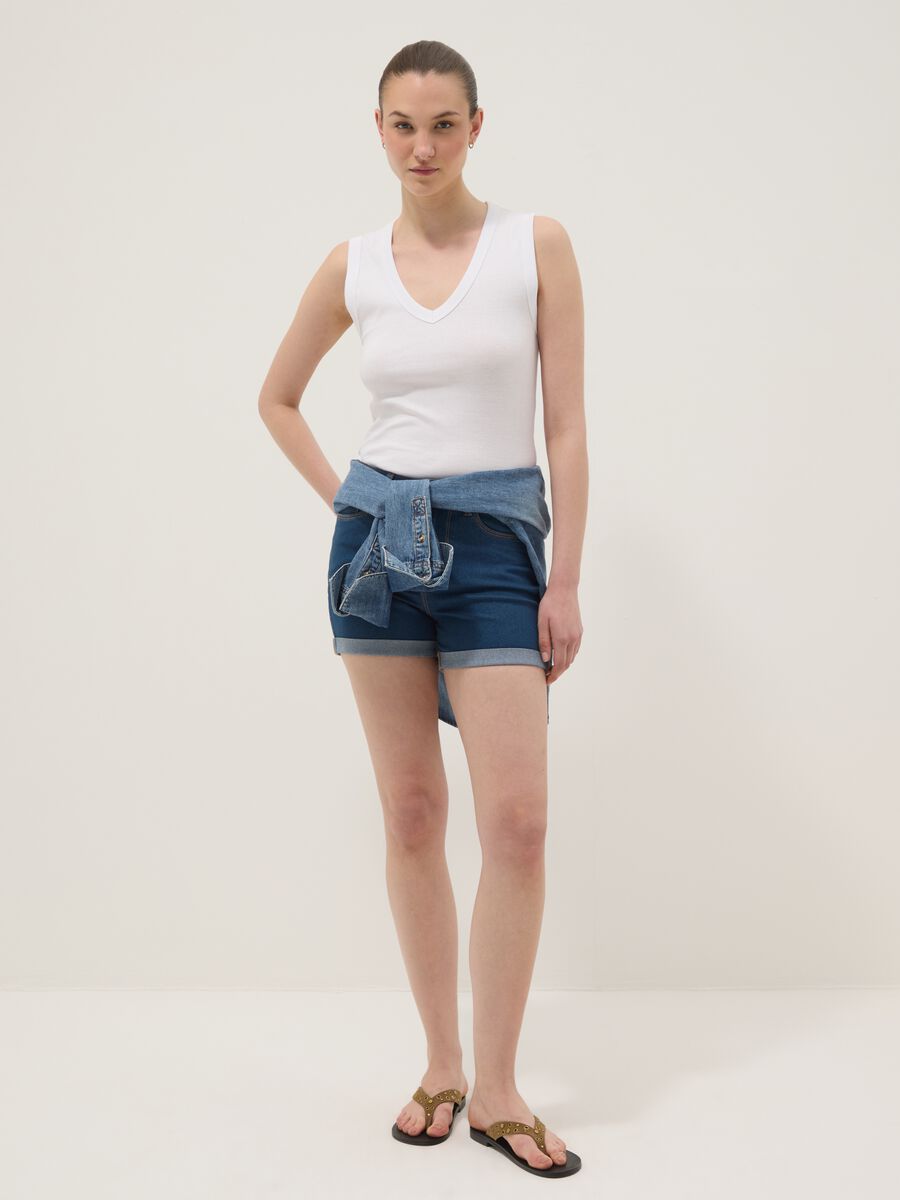 Light blue regular-fit stretch cotton denim shorts_0