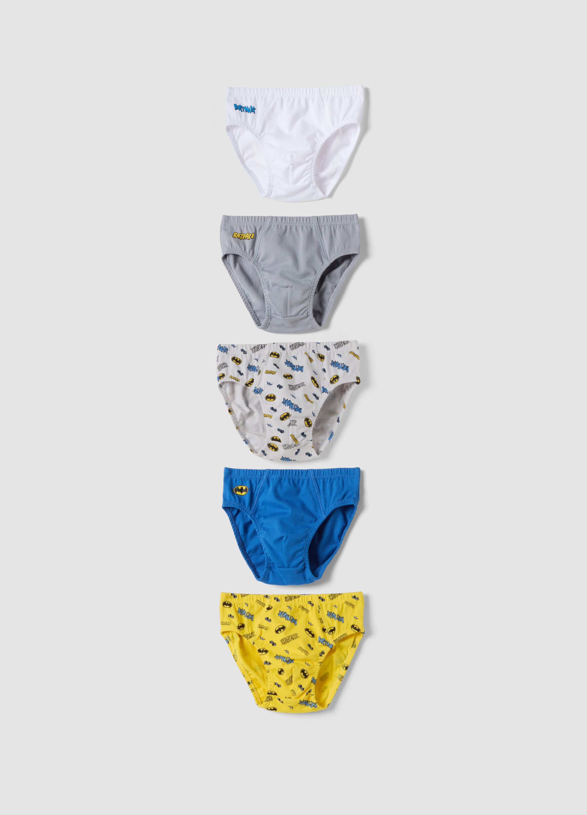 Multipack di cinque slip multicolor in puro cotone organico con fantasia Batman