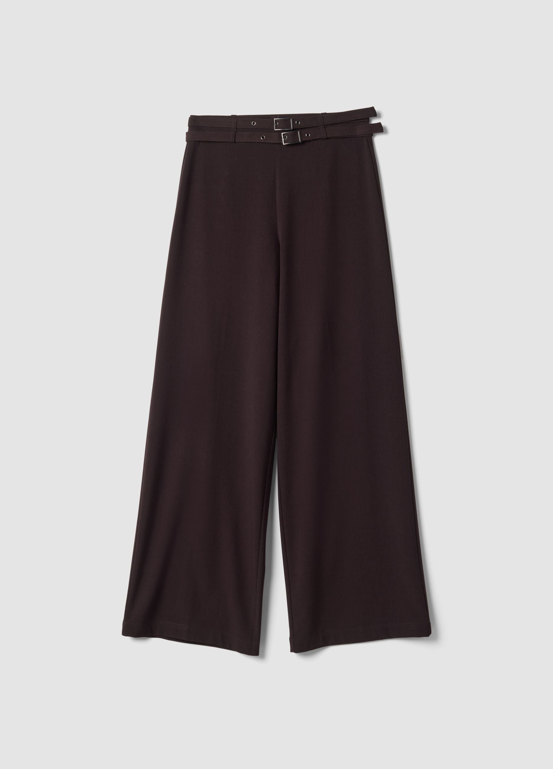 Pantaloni formali marroni in viscosa elasticizzata con cintura