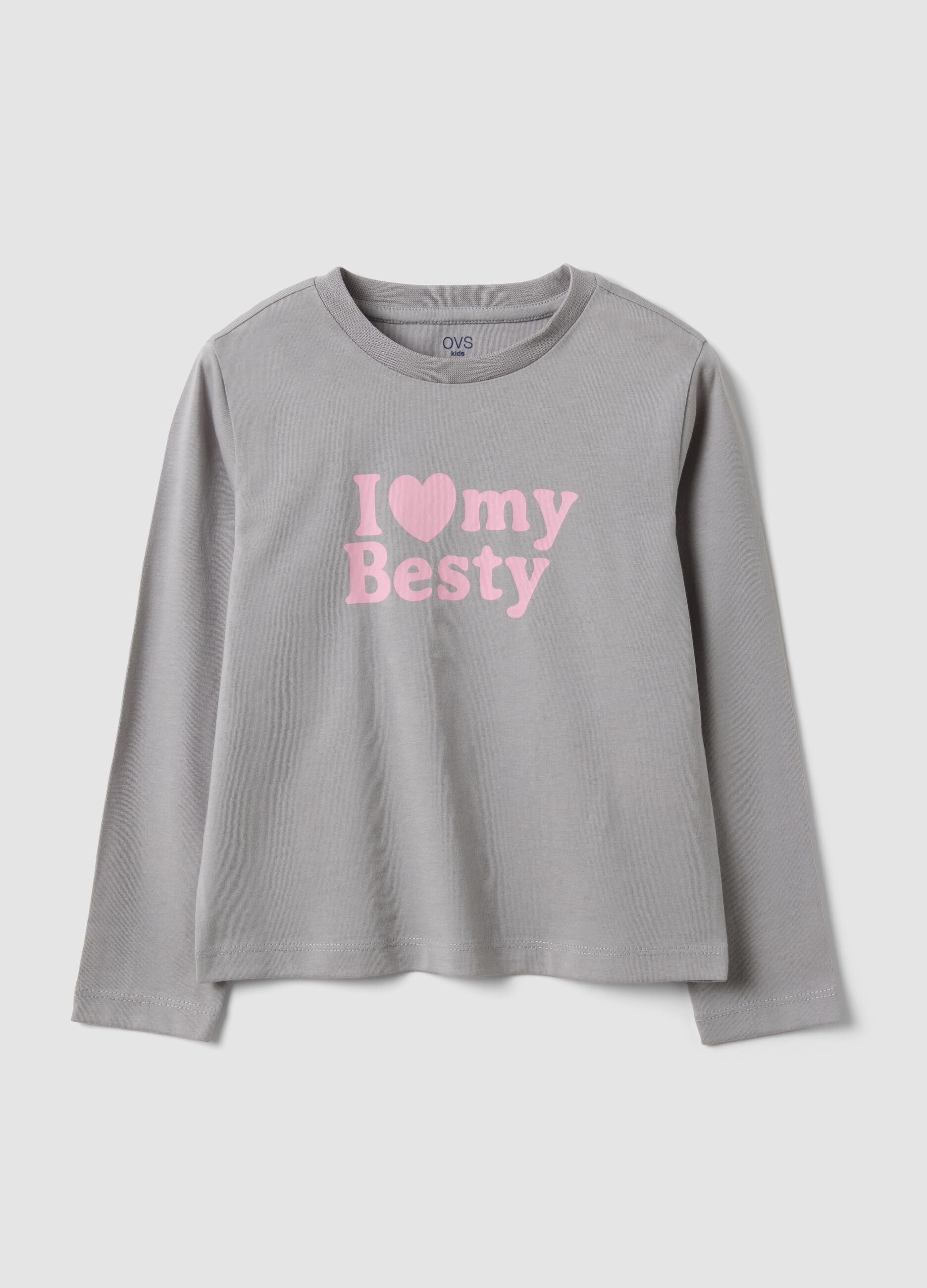 Graues T-Shirt aus Bio-Baumwolle f&uuml;r M&auml;dchen mit Frontprint, Regular Fit