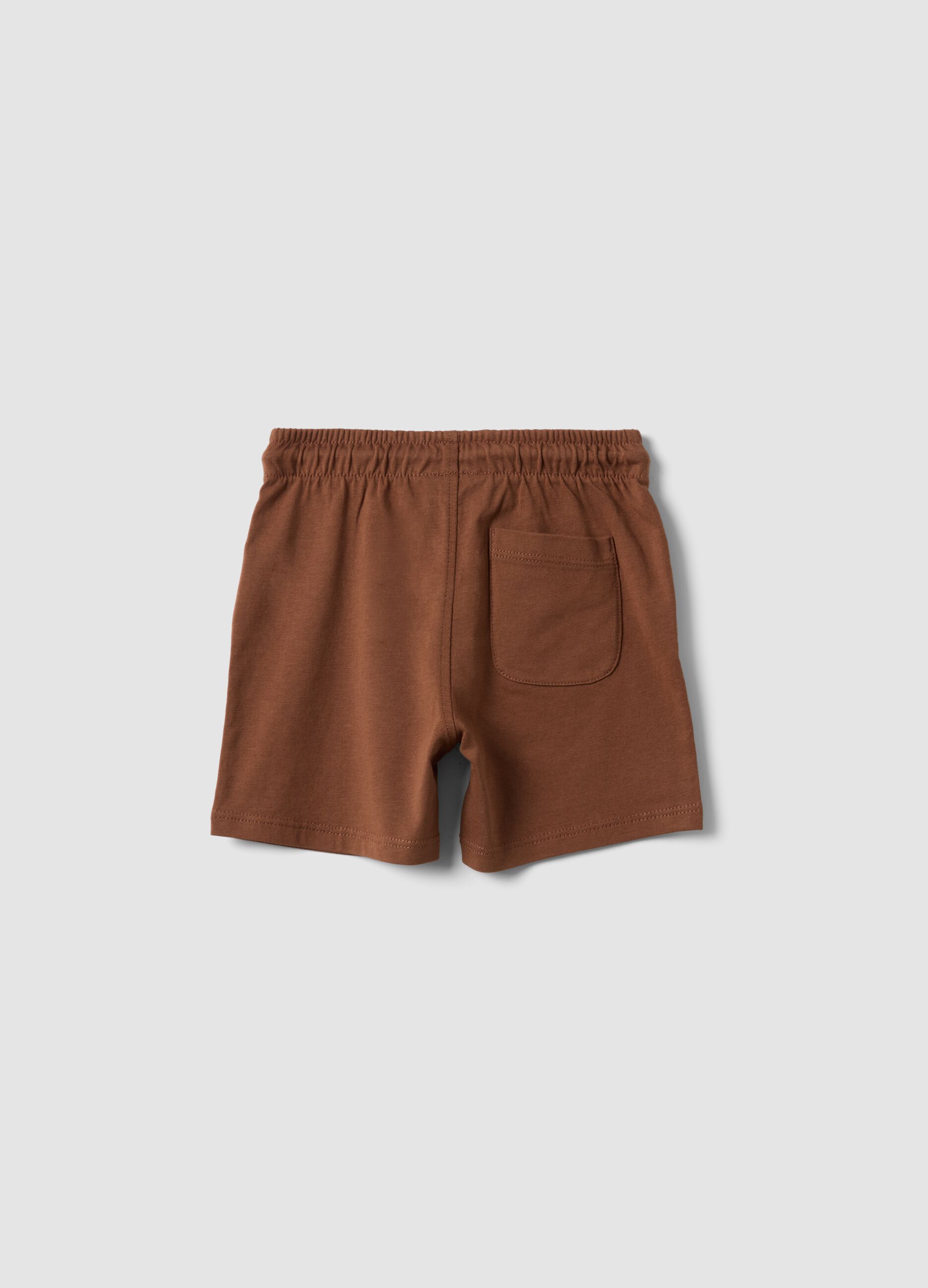 Brown pure organic cotton shorts with elasticated waist for baby boys, regular fit