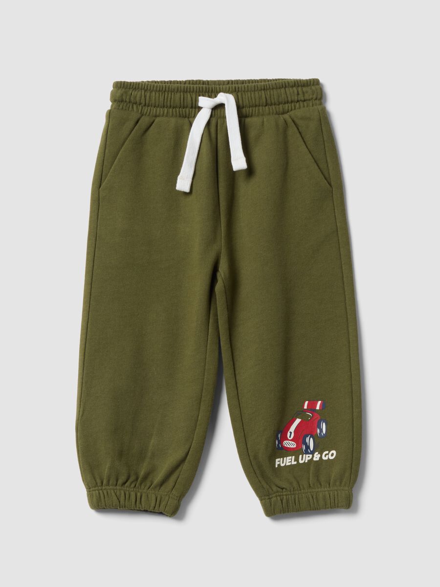 Green pure cotton jogger trousers with car print for boys_0
