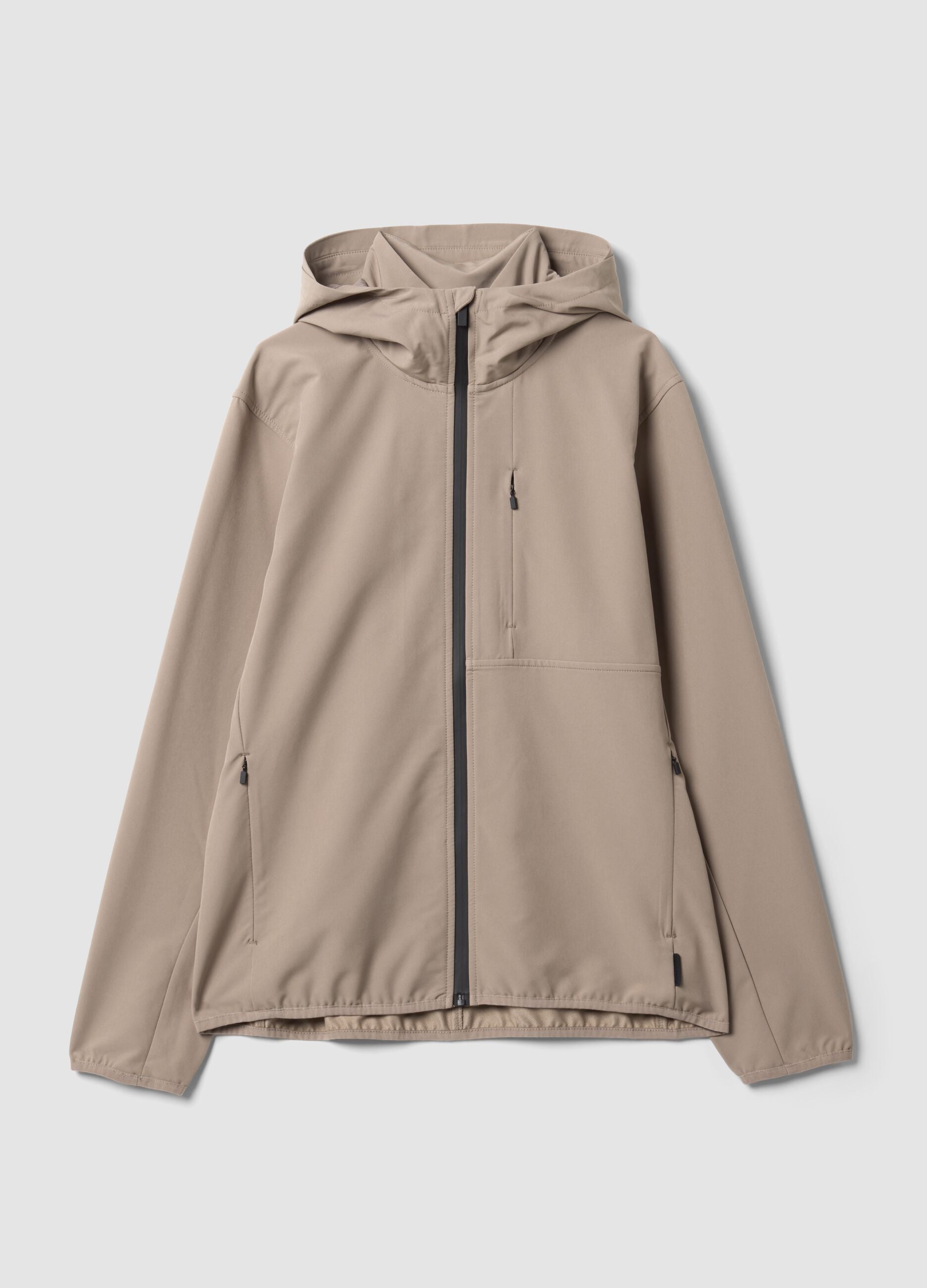 Beige hooded jacket in stretch fabric, regular fit