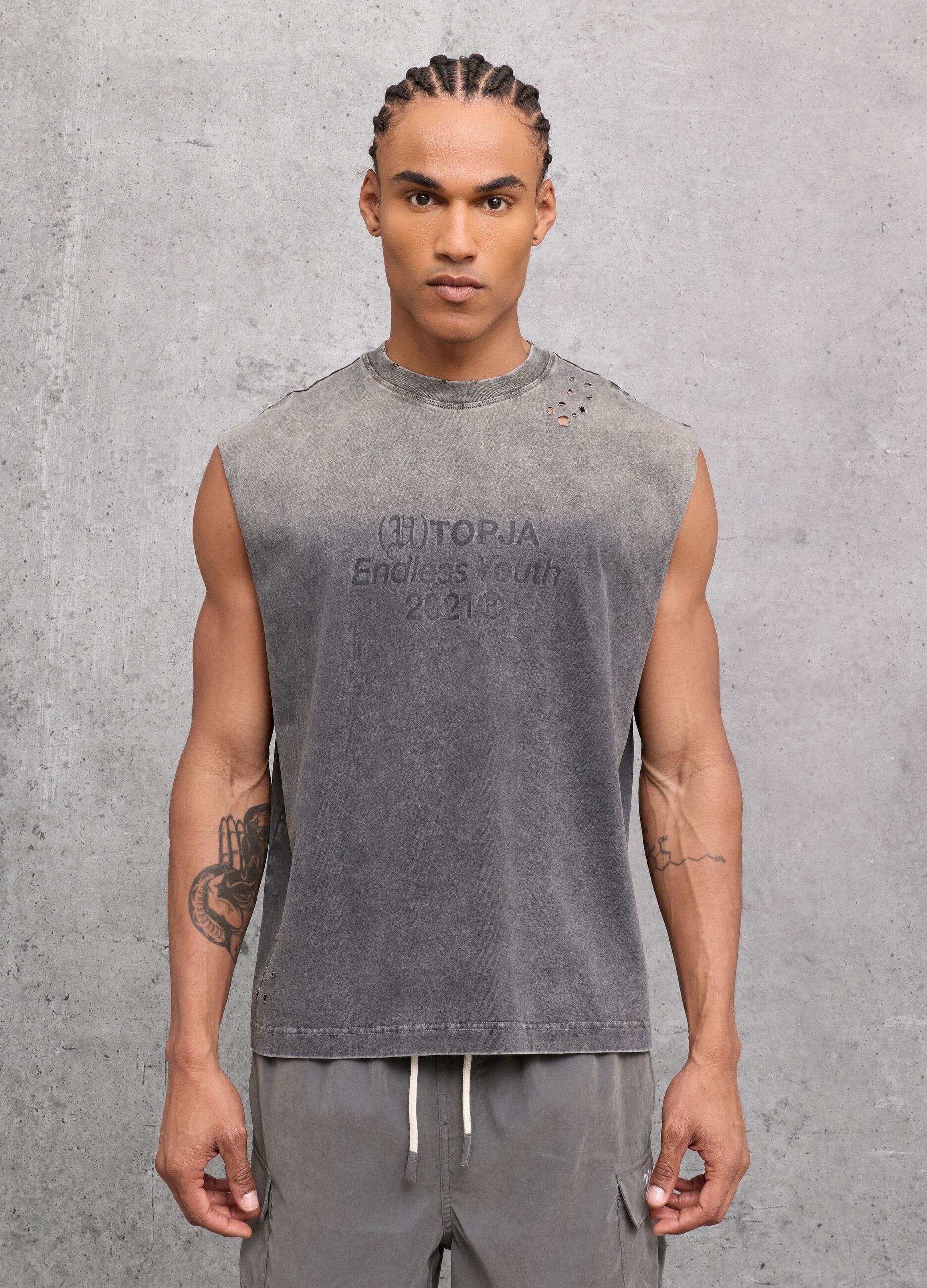 Sunfaded Distressed Tank Top Vintage Grey