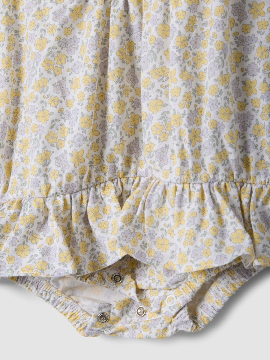 Yellow pure cotton baby girl romper with ruffles and floral print_2