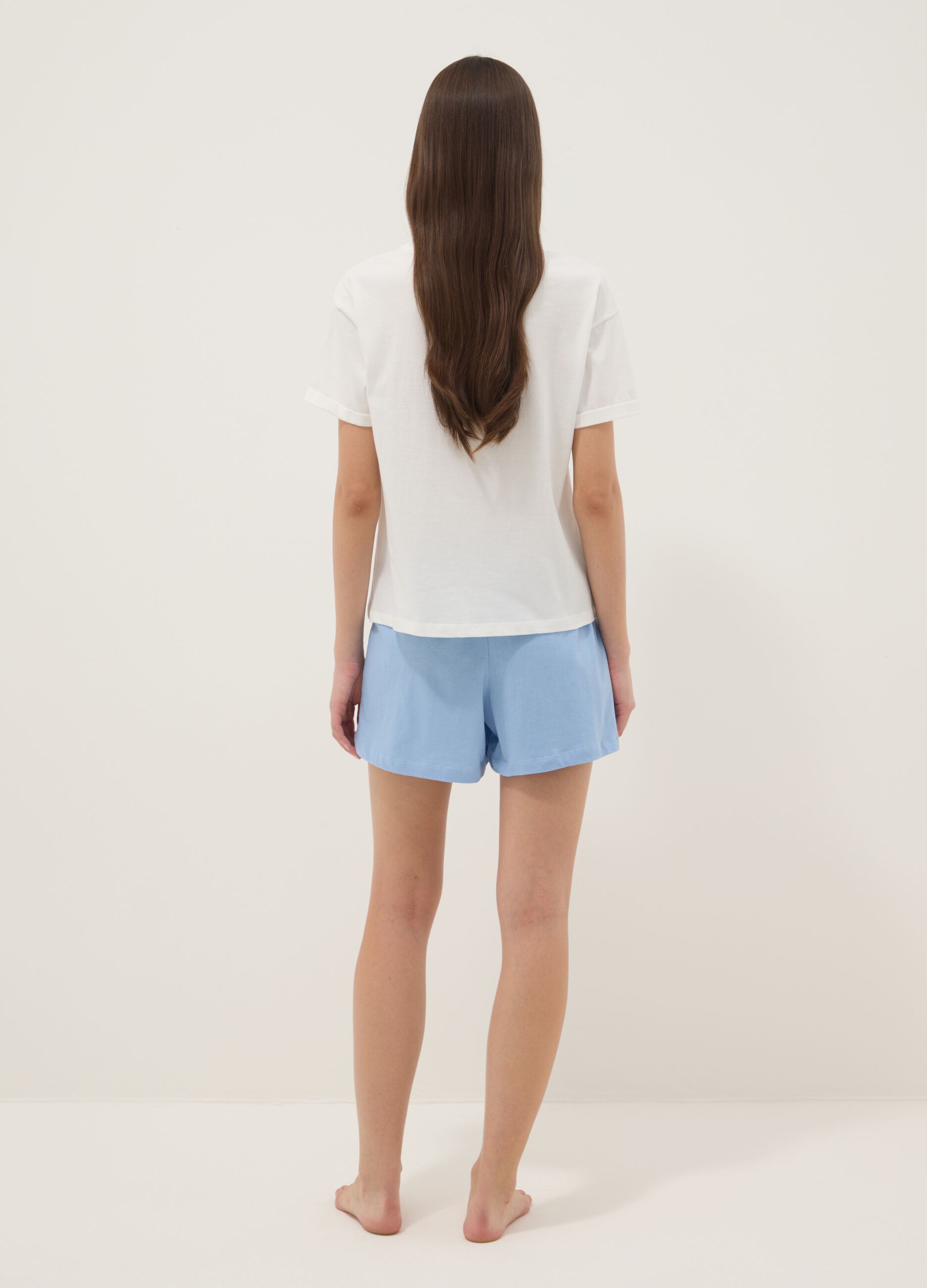 White and light blue short pure cotton pyjamas with Stitch print