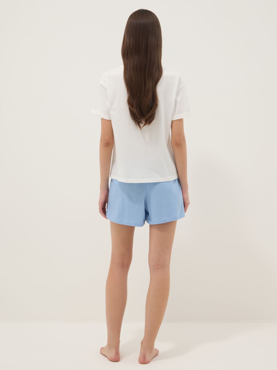 Pyjama court blanc et bleu clair en pur coton avec imprim&eacute; Stitch_4