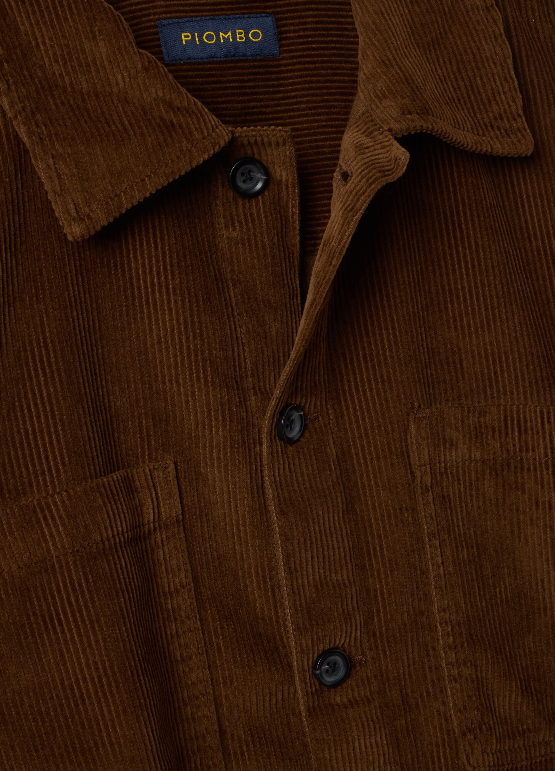 Brown ribbed pure cotton shacket with buttons