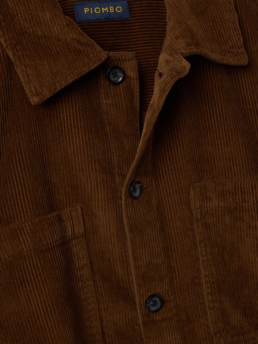 Brown ribbed pure cotton shacket with buttons_5
