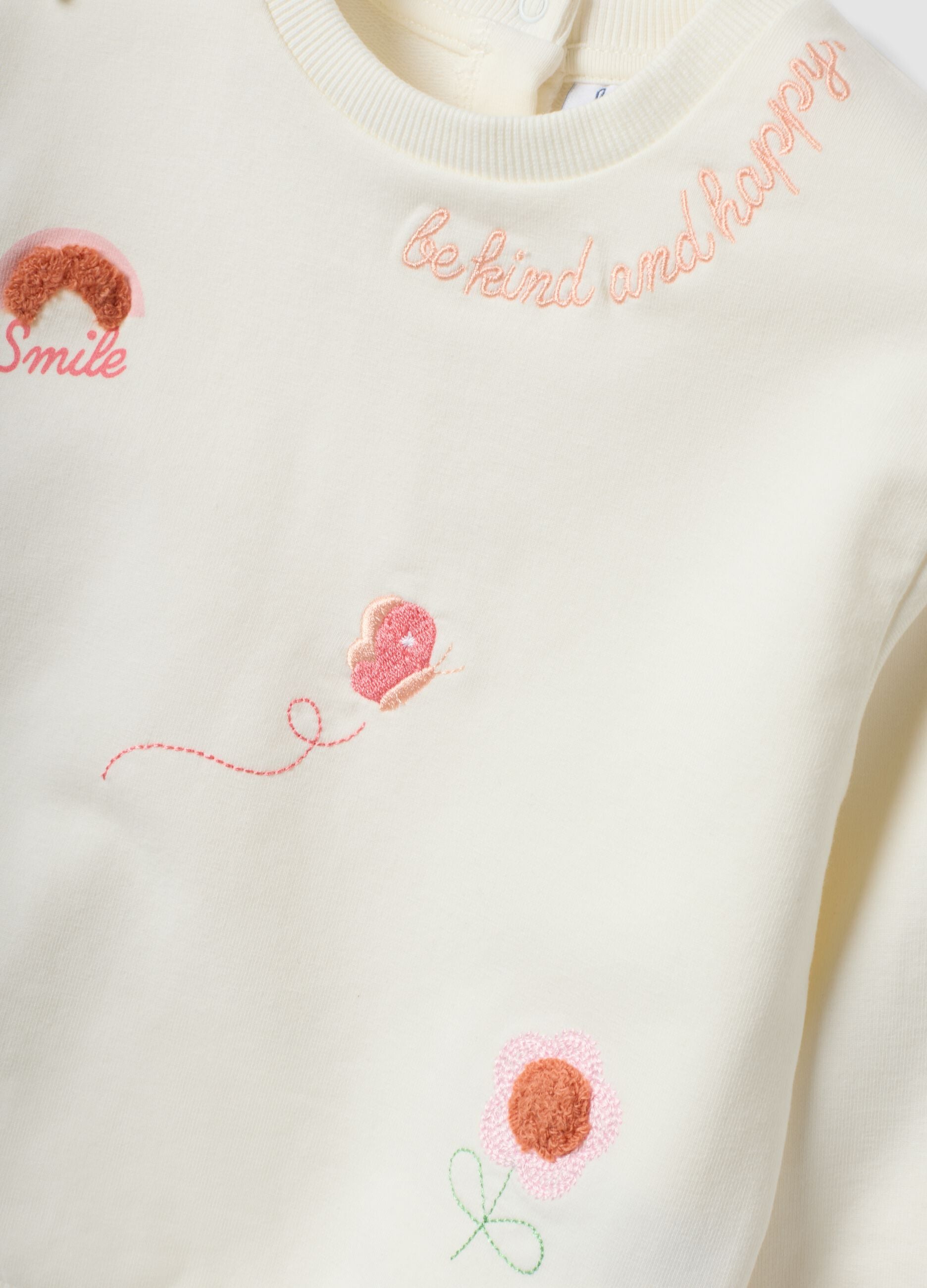 Weisses Sweatshirt aus Stretch-Baumwolle mit Stickerei f&uuml;r Baby-M&auml;dchen, Regular Fit