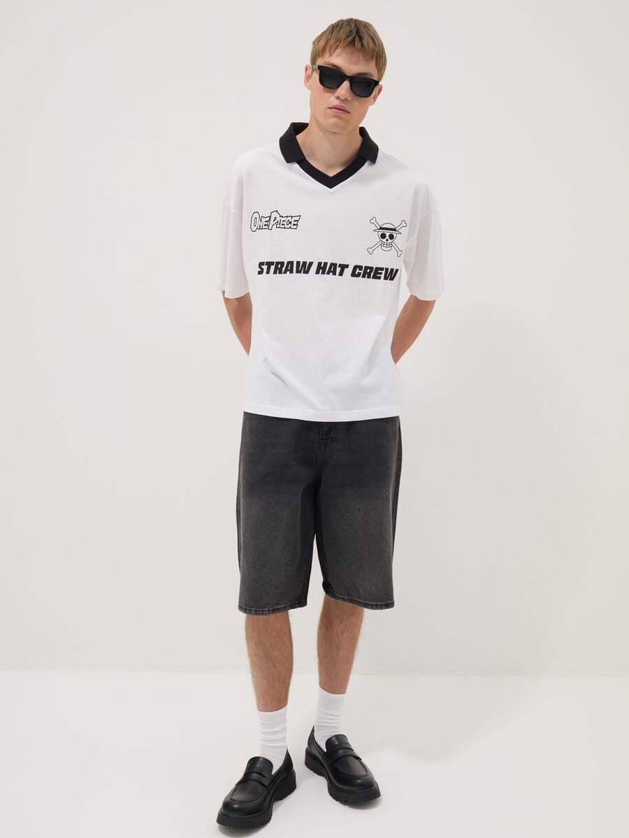 White pure cotton T-shirt with contrast collar_1