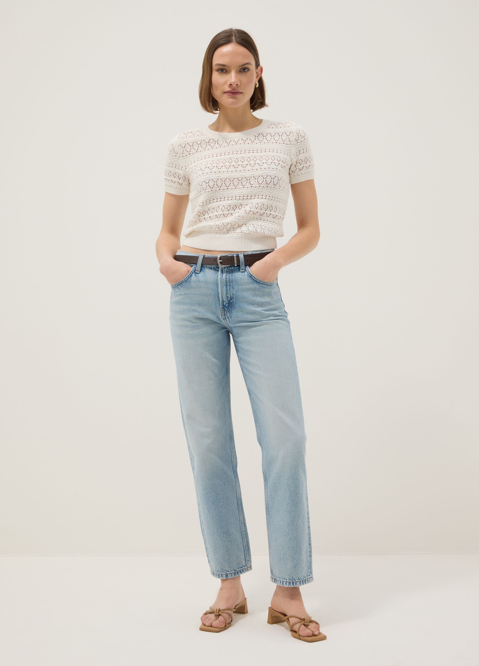 Jeans azzurri in puro cotone denim dritti regular fit