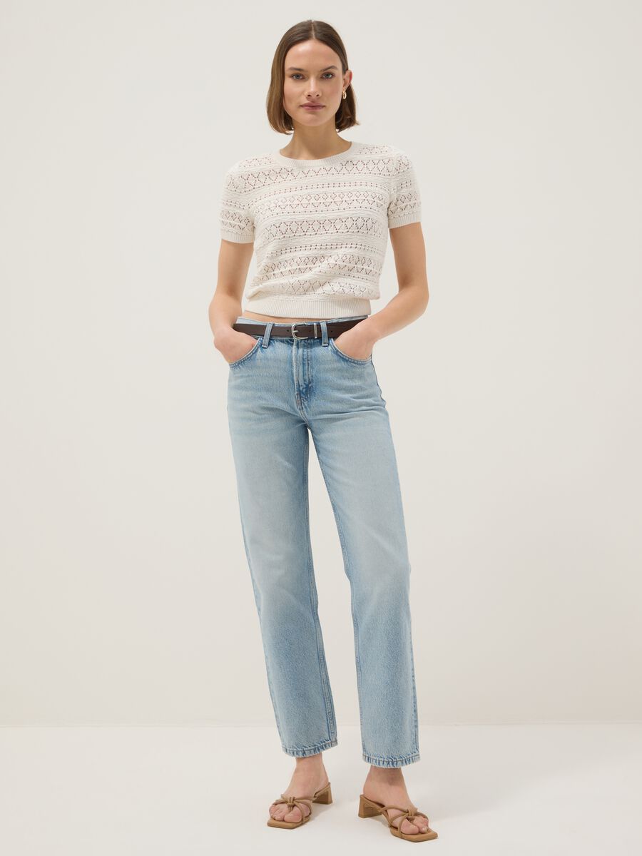 Jeans azzurri in puro cotone denim dritti regular fit_0