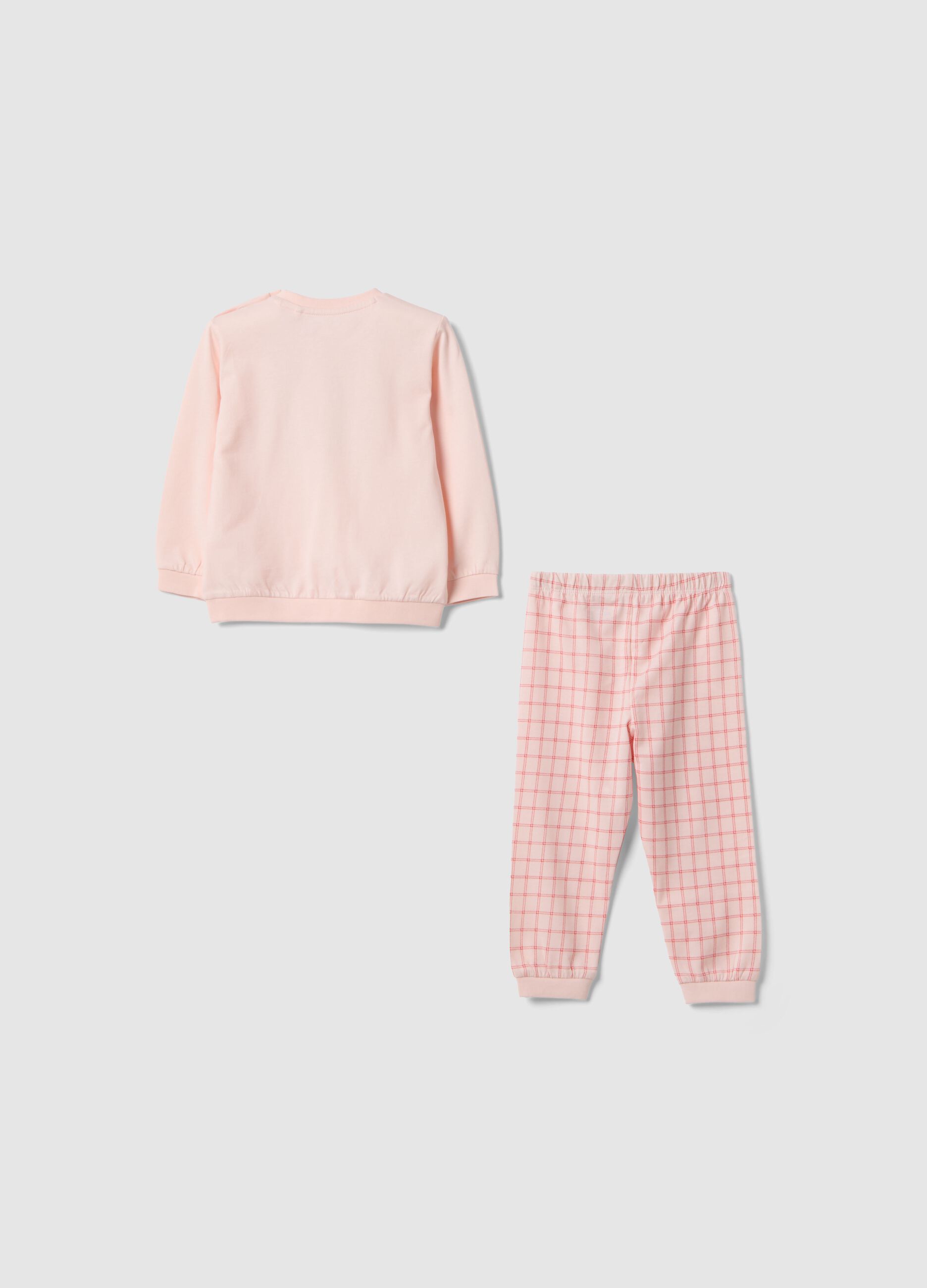 Pijama rosa de algod&oacute;n puro para beb&eacute; ni&ntilde;a con estampado de osito, corte regular
