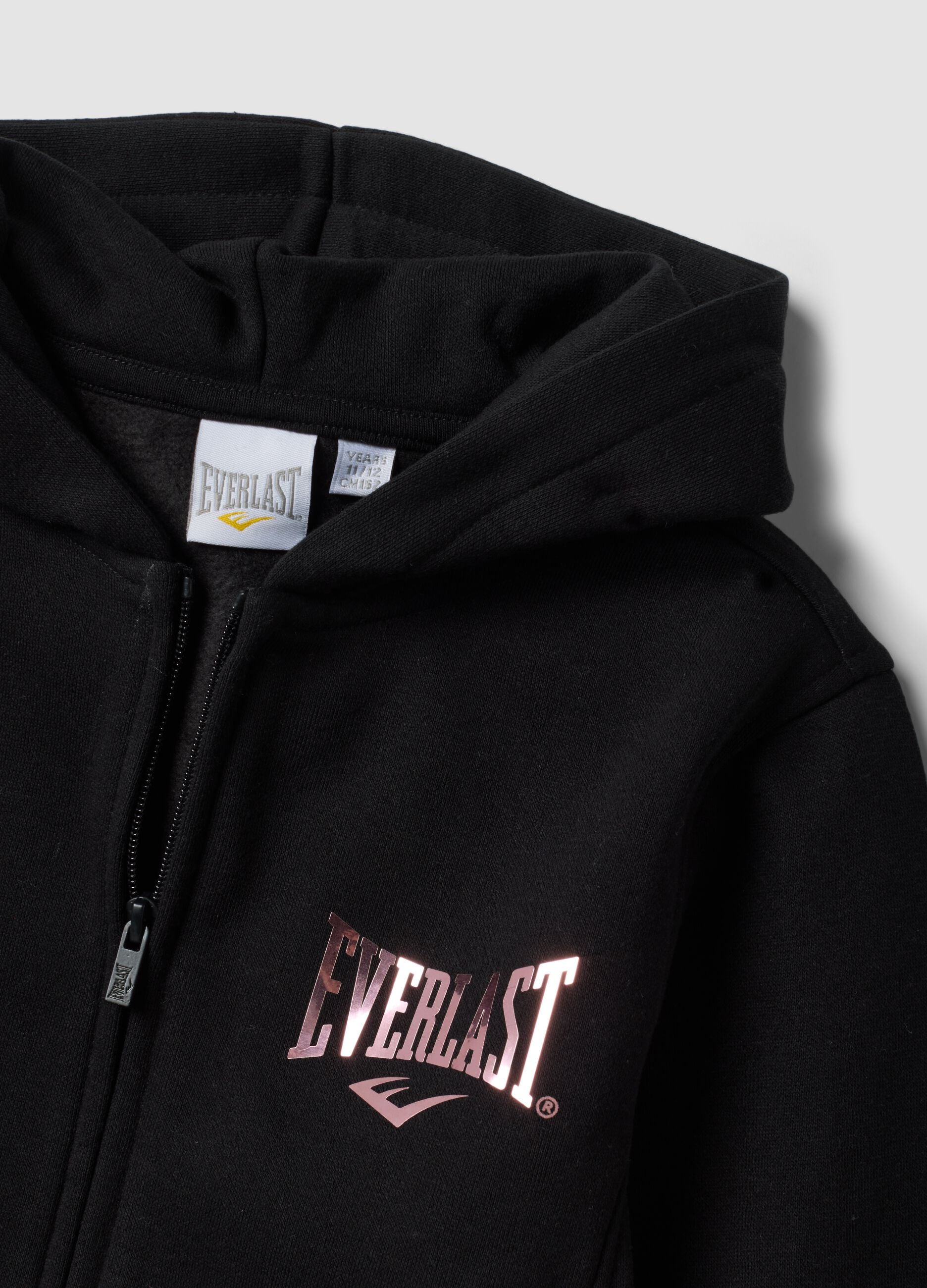 Schwarzer Kapuzenhoodie mit Rei&szlig;verschluss aus Baumwollmischung f&uuml;r M&auml;dchen, Regular Fit