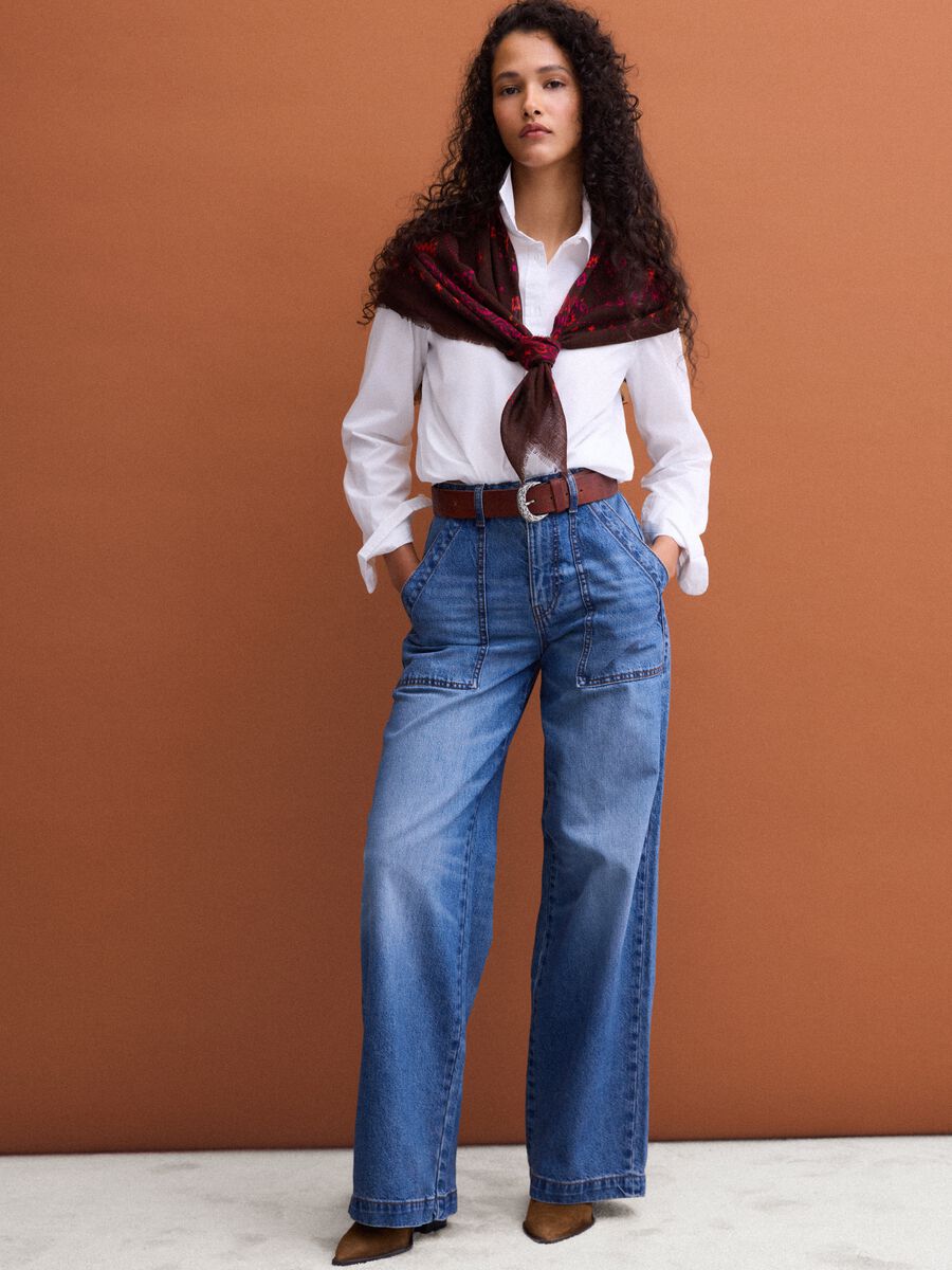 Jeans de ganga azul wide leg em algod&atilde;o puro_0