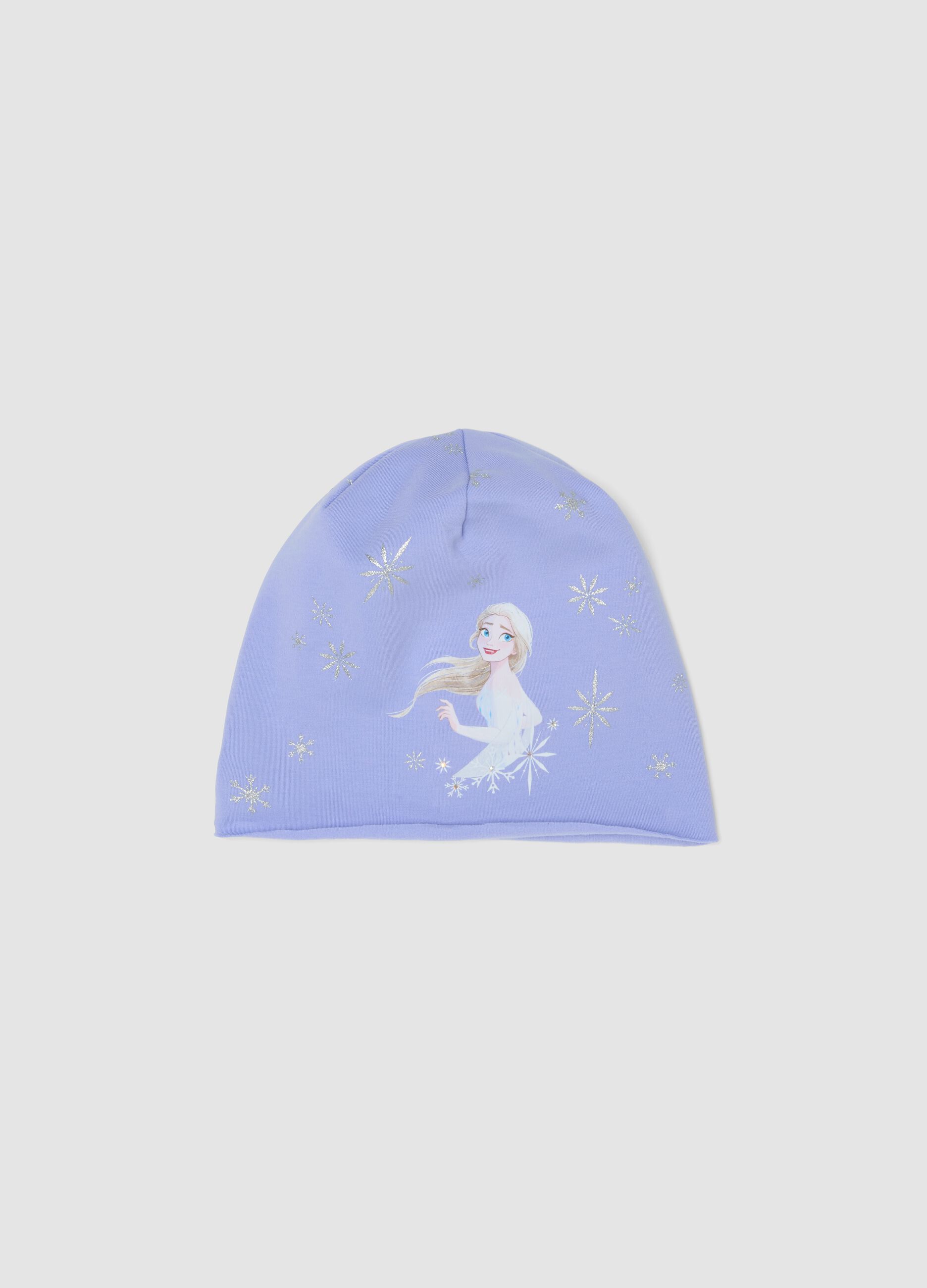 Purple stretch cotton jersey hat with Frozen print for girls