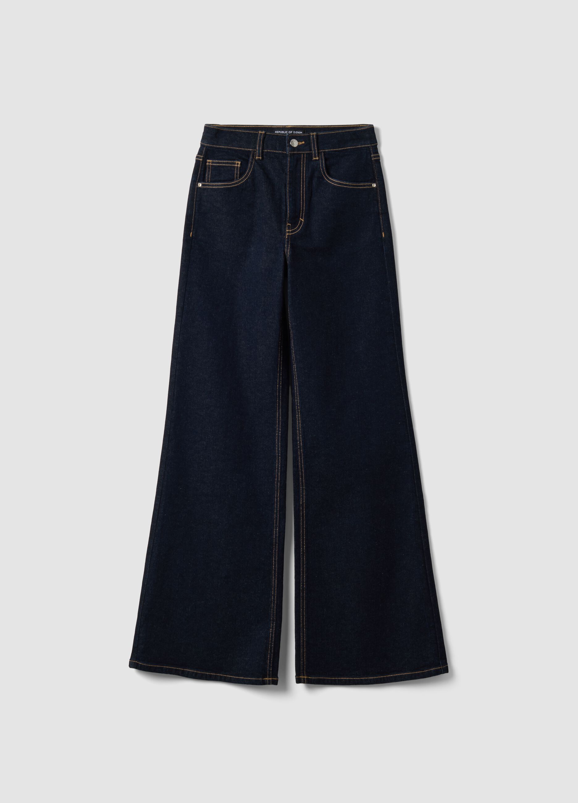 Blue wide-leg jeans in stretch cotton