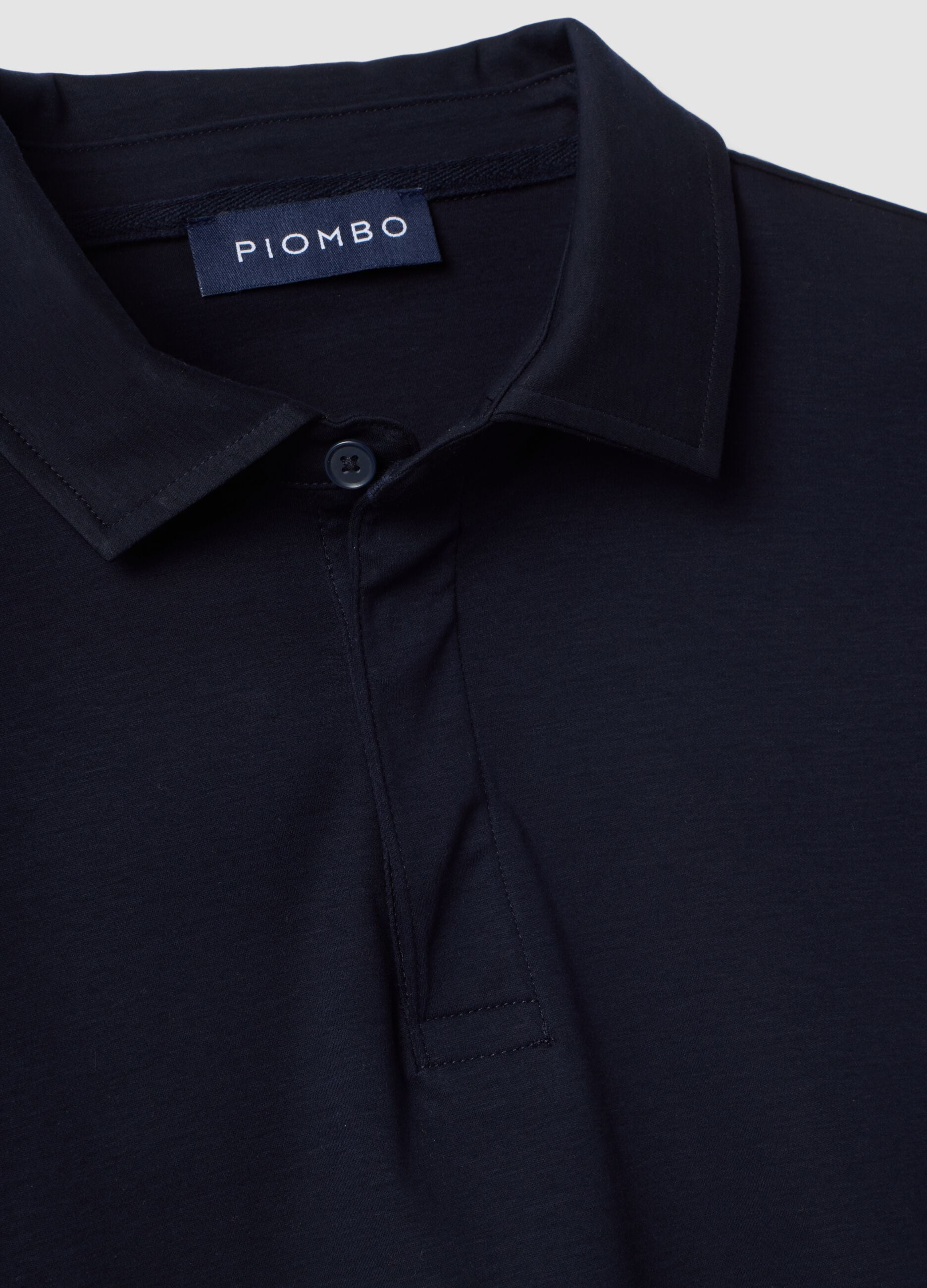 Blue long-sleeved pure cotton polo