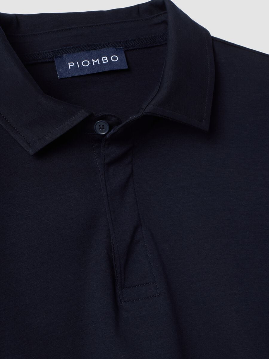 Blue long-sleeved pure cotton polo_1