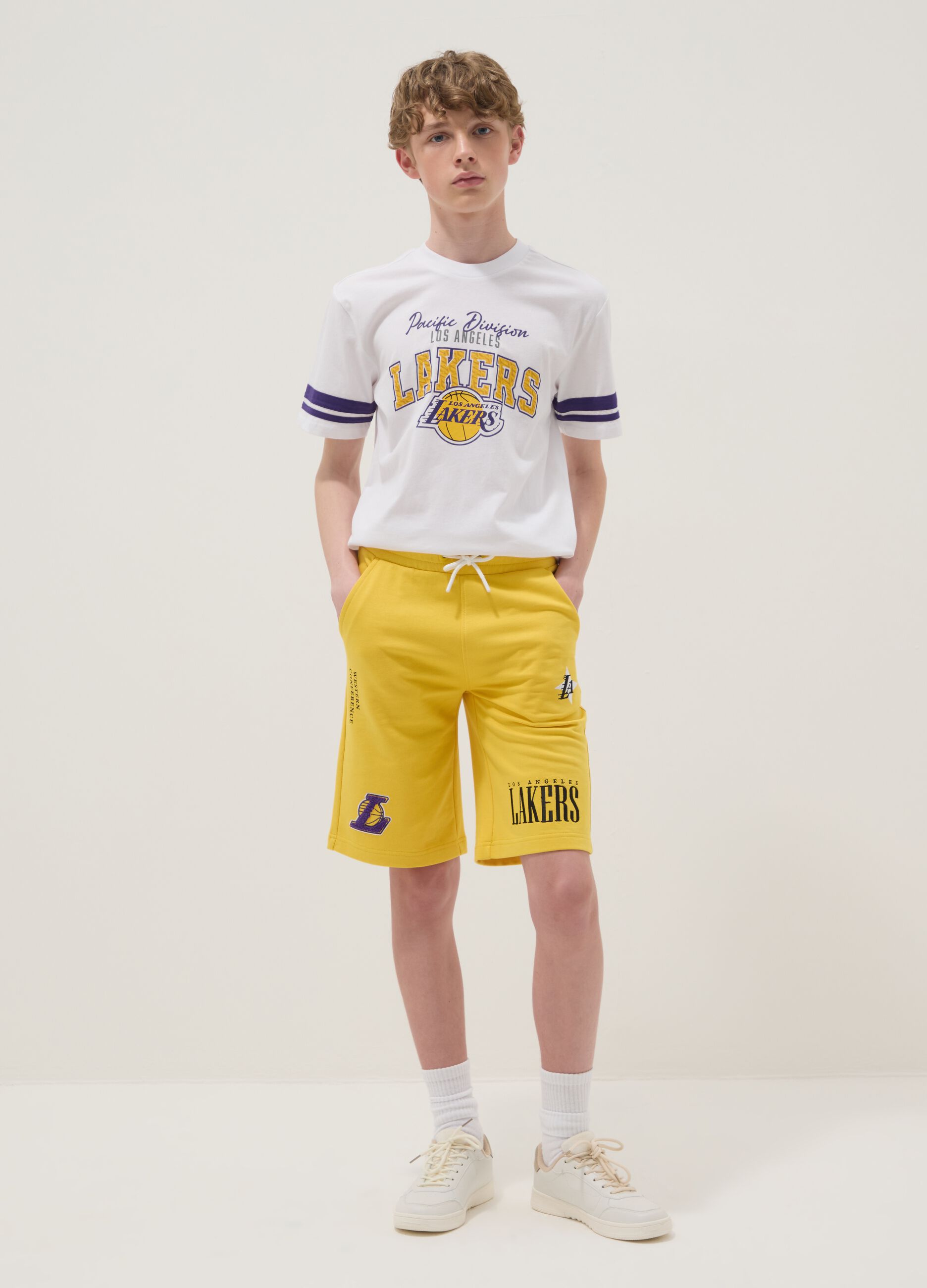 Yellow cotton-blend shorts