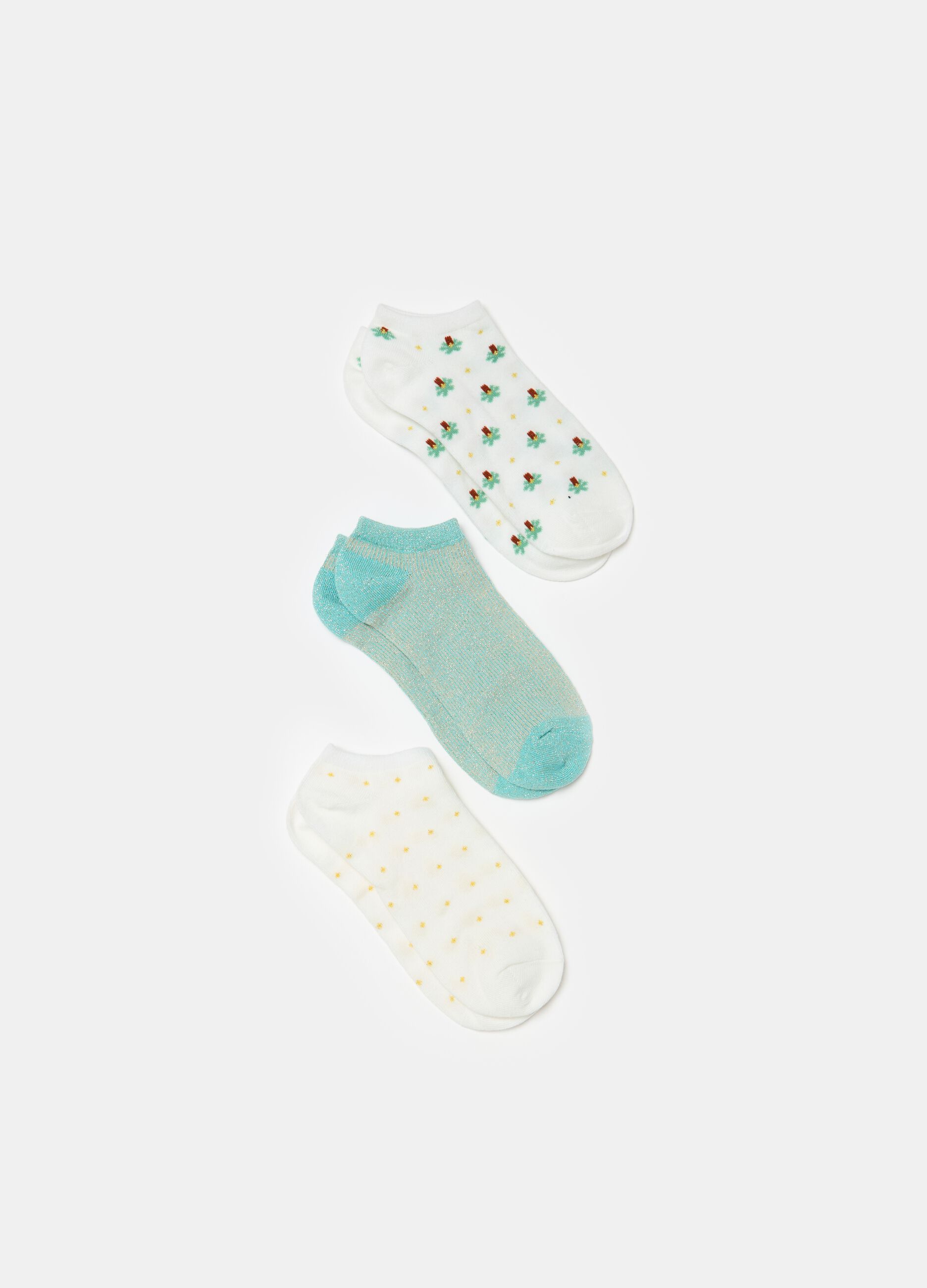 Three-pair pack shoe liners in organic cotton with lurex