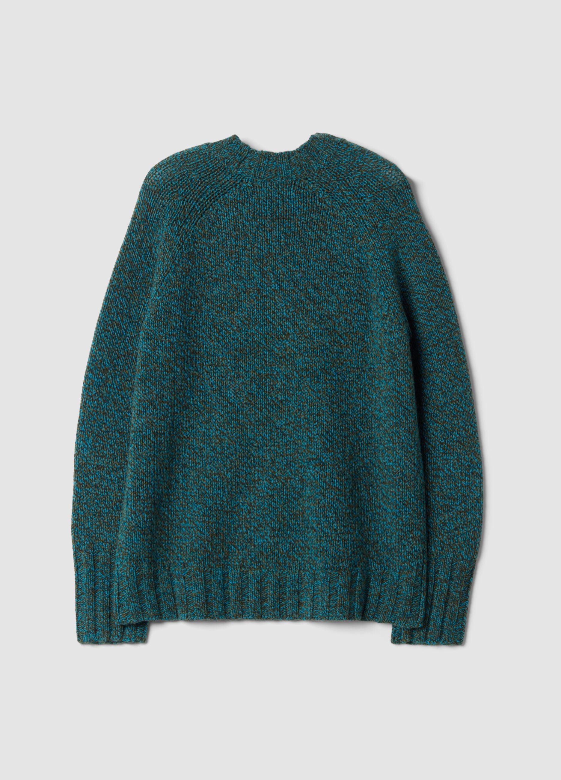 Green wool-blend crew-neck jumper