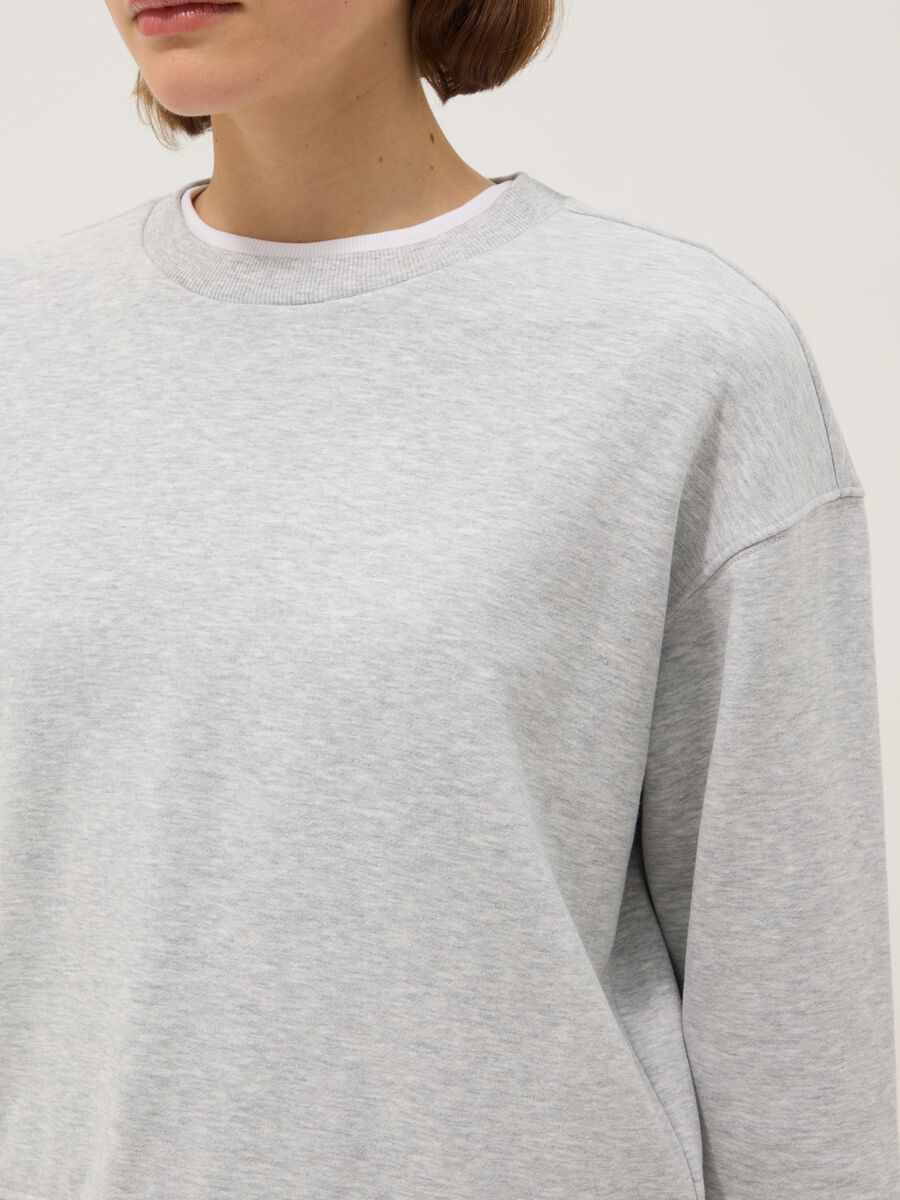 Brown cotton blend regular fit sweatshirt with crew neck_3