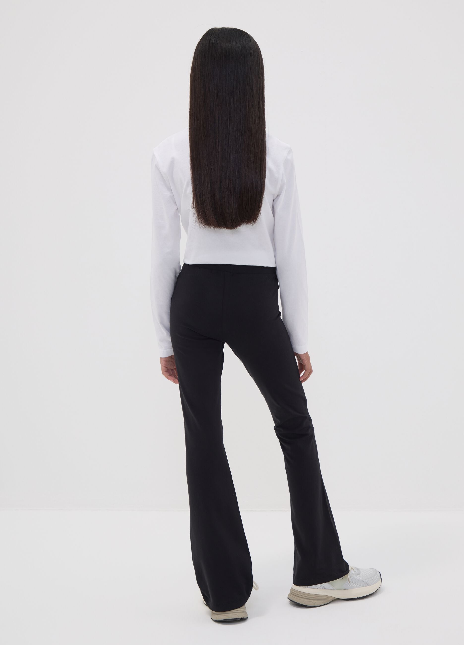 Girls' black flared leggings in stretch organic cotton