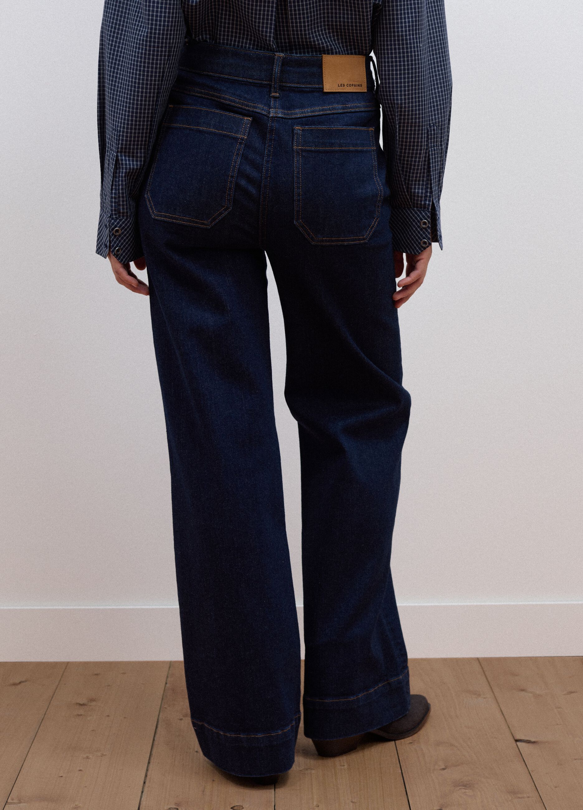 Blue wide-leg jeans in stretch cotton