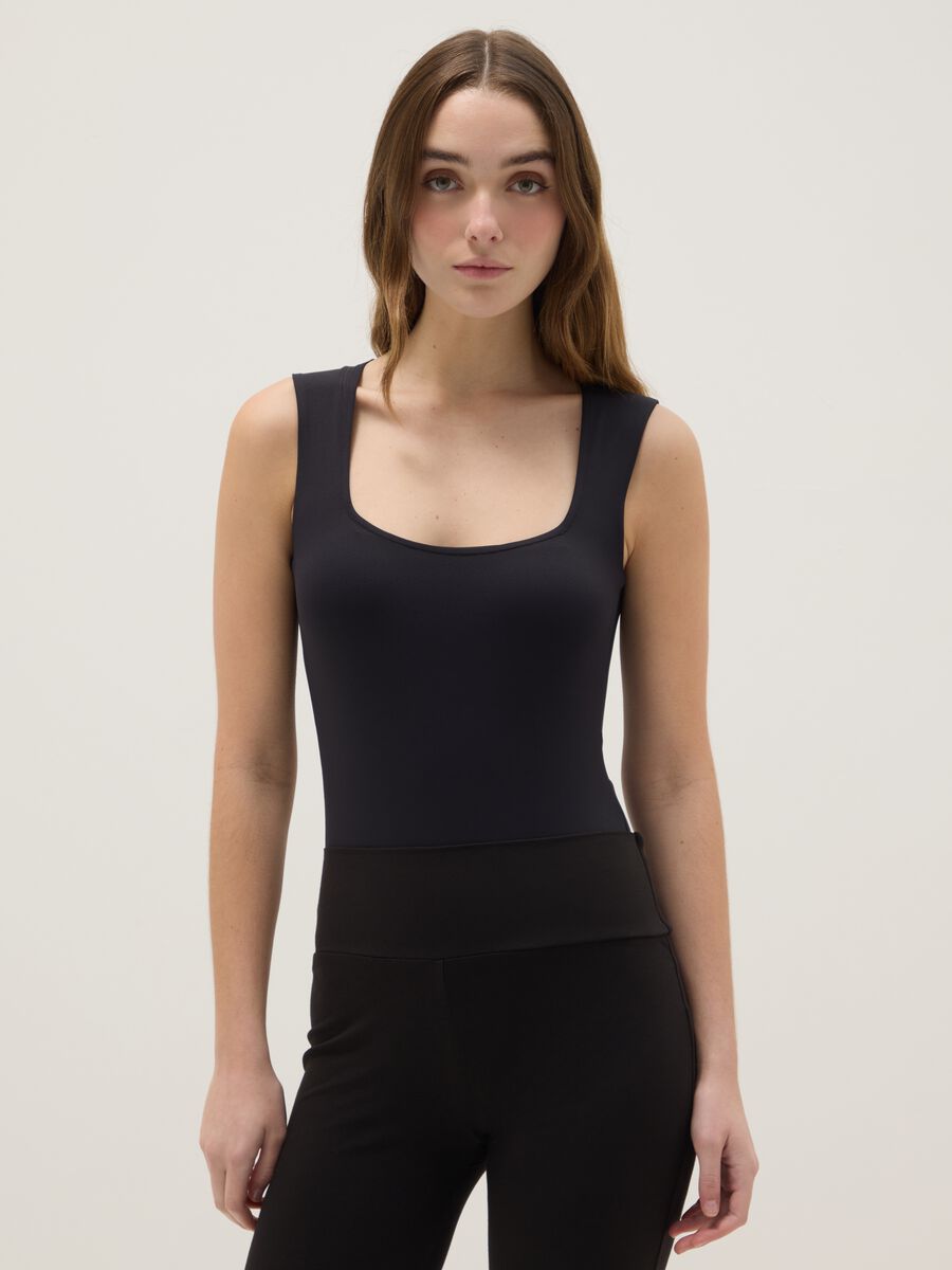 Black Slim Fit Bodysuit with Square Neckline_0