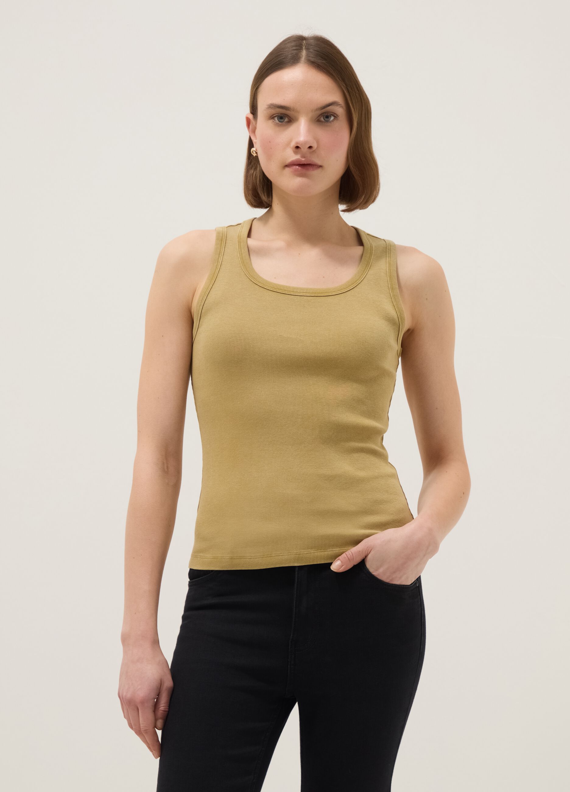 Yellow stretch cotton vest top, regular fit